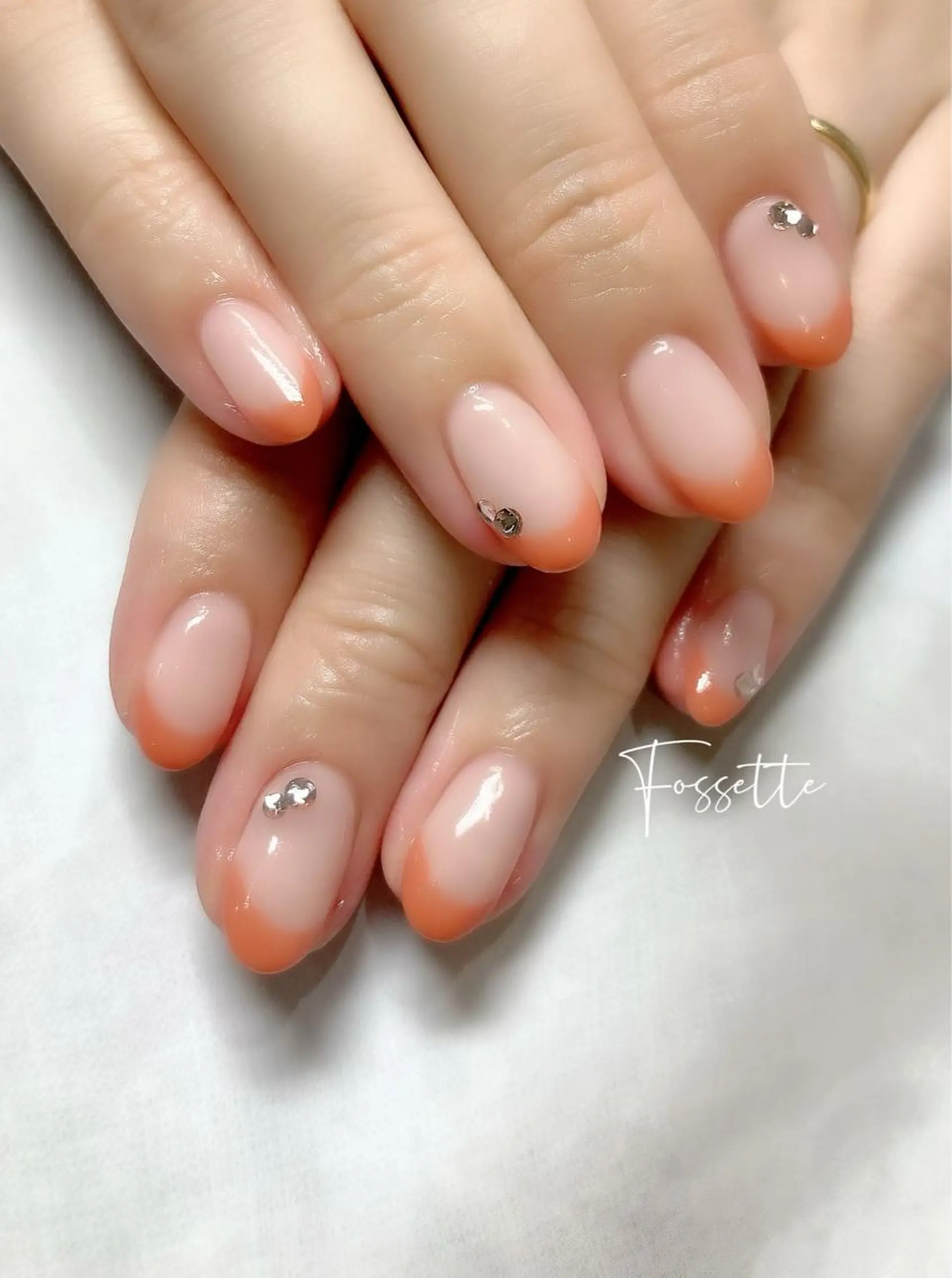ネイル フレンチネイル オフィスネイル オレンジ シンプルネイル nailsalon Fossetteのネイルデザイン