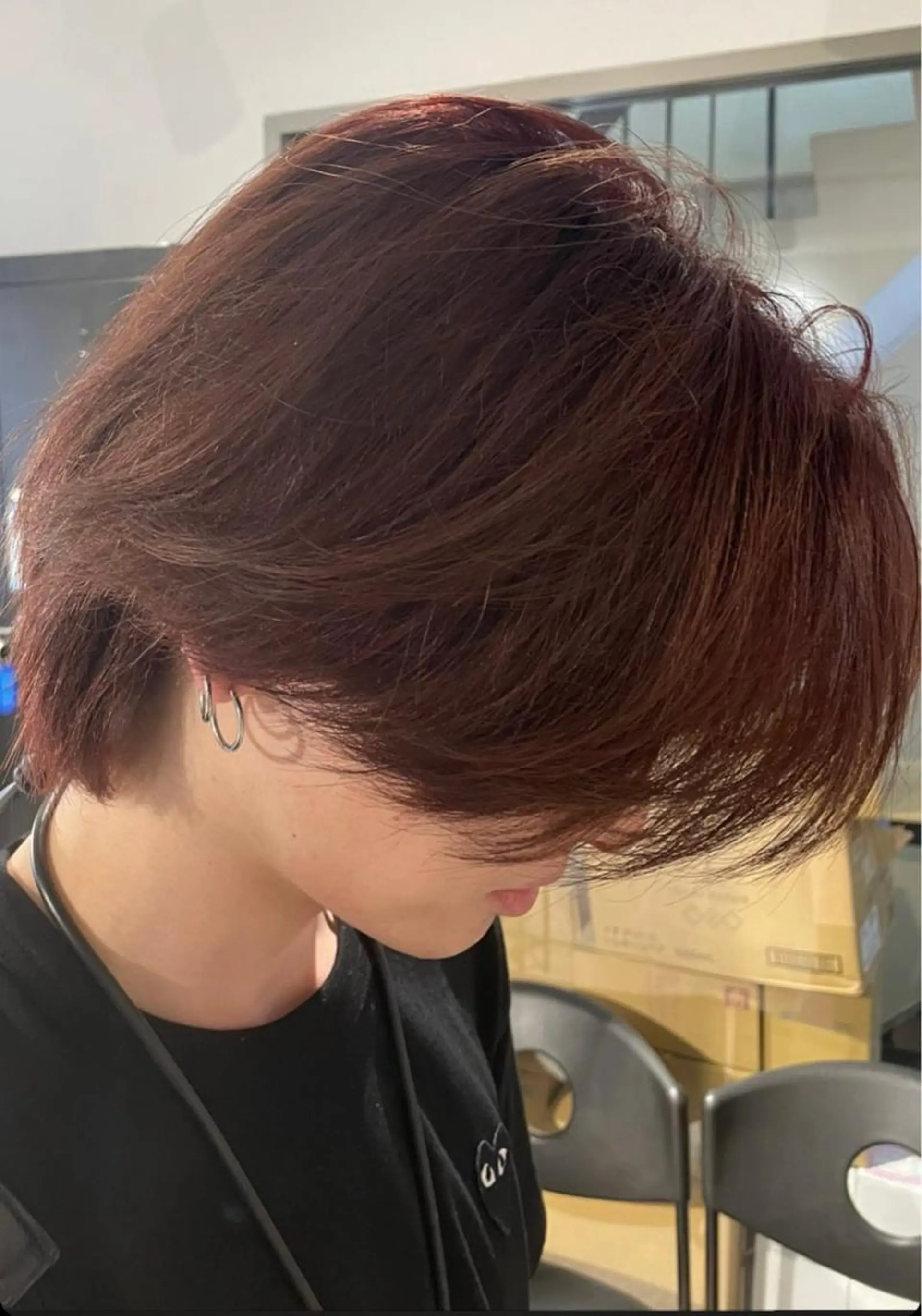 カラー メンズ メンズ韓国風 ボルドーカラー ヘアカラー ili心斎橋所属・🩵ハイトーン/ レイヤーYUZU🩵のヘアスタイル