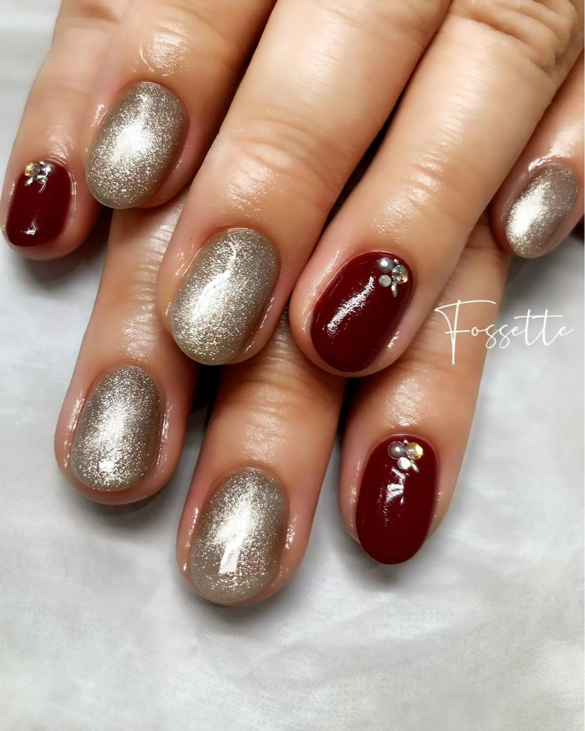 ネイル アートネイル ボルドー マグネットネイル ワンカラーネイル nailsalon Fossetteのネイルデザイン