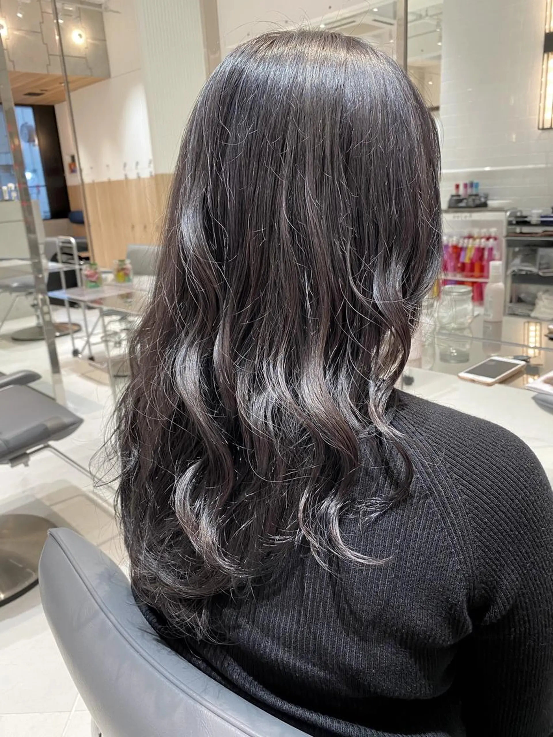 セミロング カラー アッシュ アッシュグレー バレイヤージュ ベージュカラー 黒髪 ボブ/ハイトーン 立川loose 下田のヘアスタイル