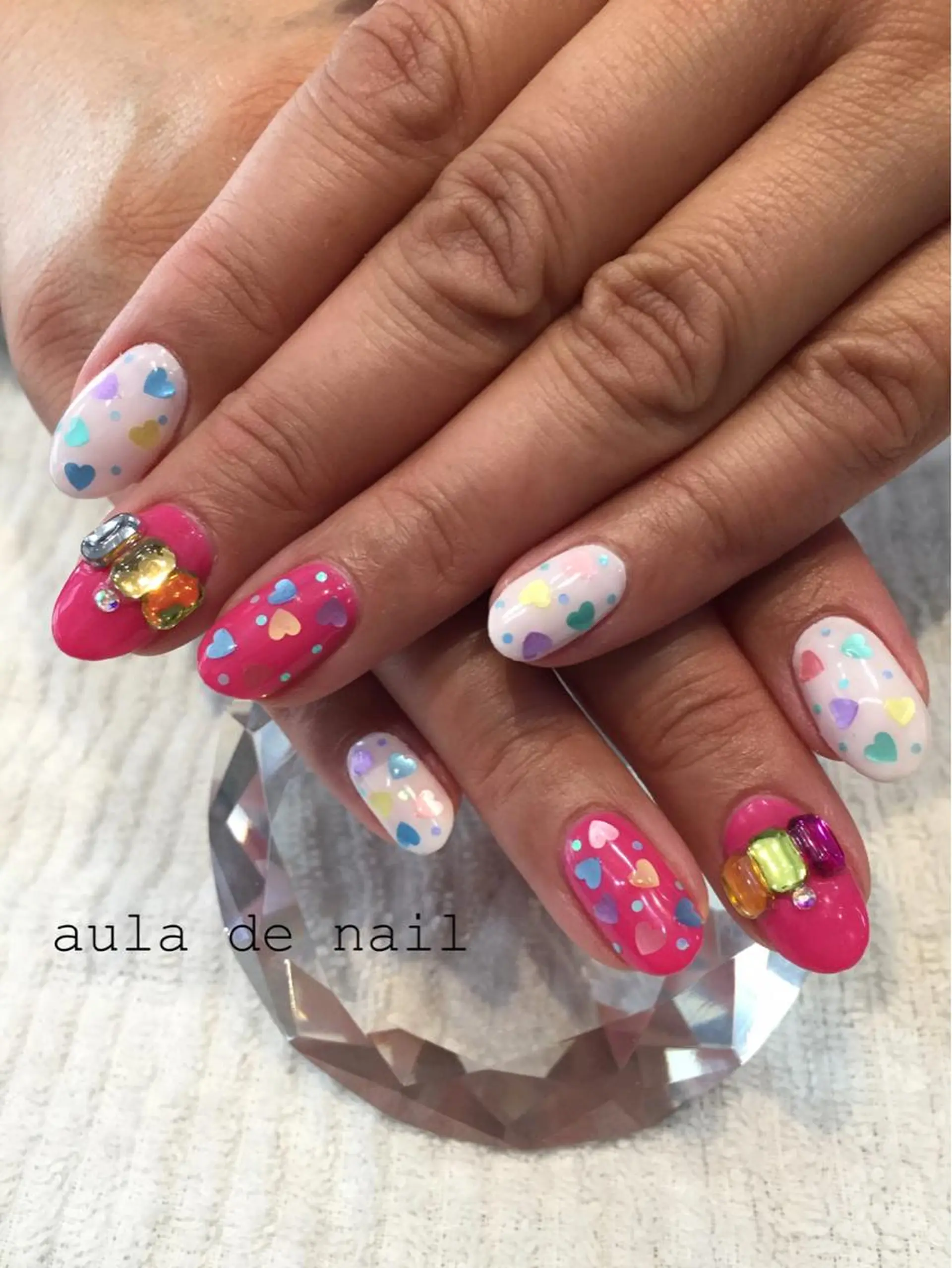 ネイル ハート パステルネイル ストーンネイル auladenail アウラデネイルのネイルデザイン