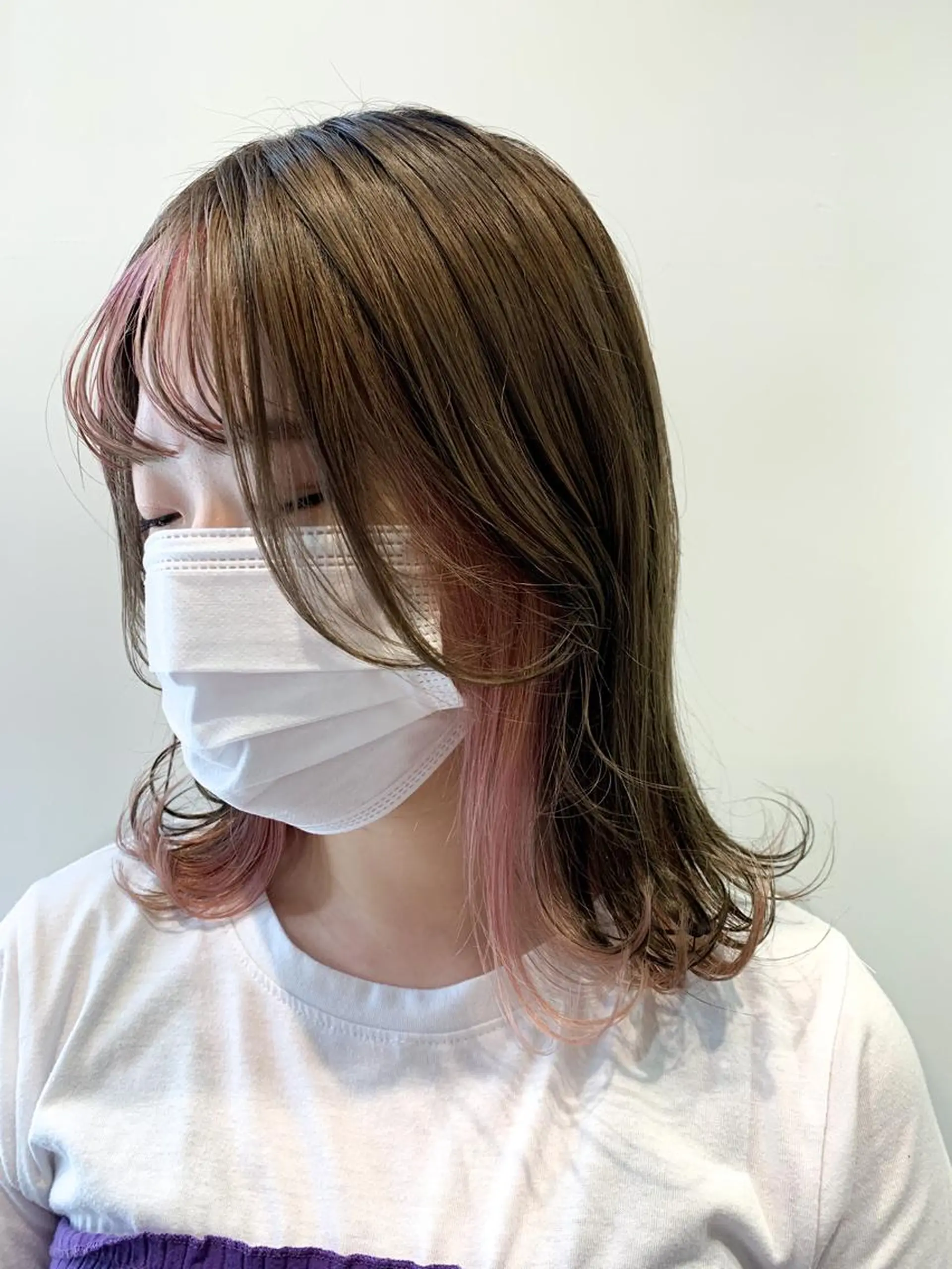 ミディアム カラー ミストバング ベージュカラー ブリーチ ケアブリーチ  フェイスフレーミング ブリーチなしカラー 🌿‬脇黒丸 彩のヘアスタイル