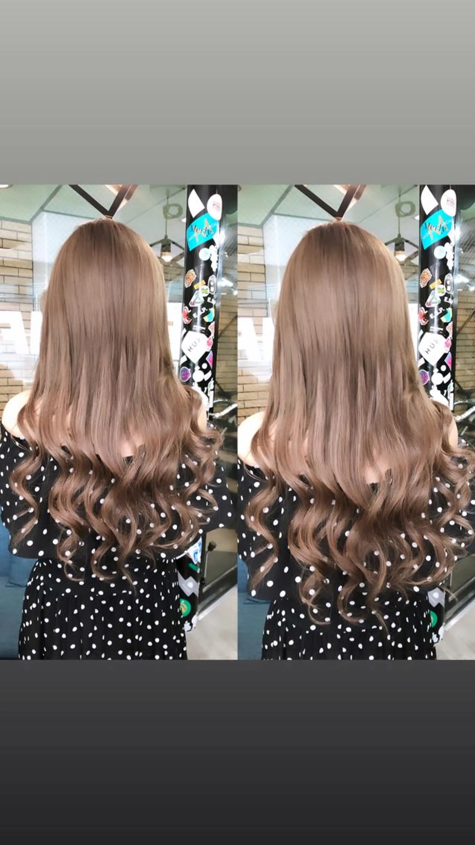 ロング カラー ヘアアレンジ シールエクステ ベージュカラー ハイトーンカラー ミルクティーベージュ エクステ alpha. カラーエクステ下妻のヘアスタイル