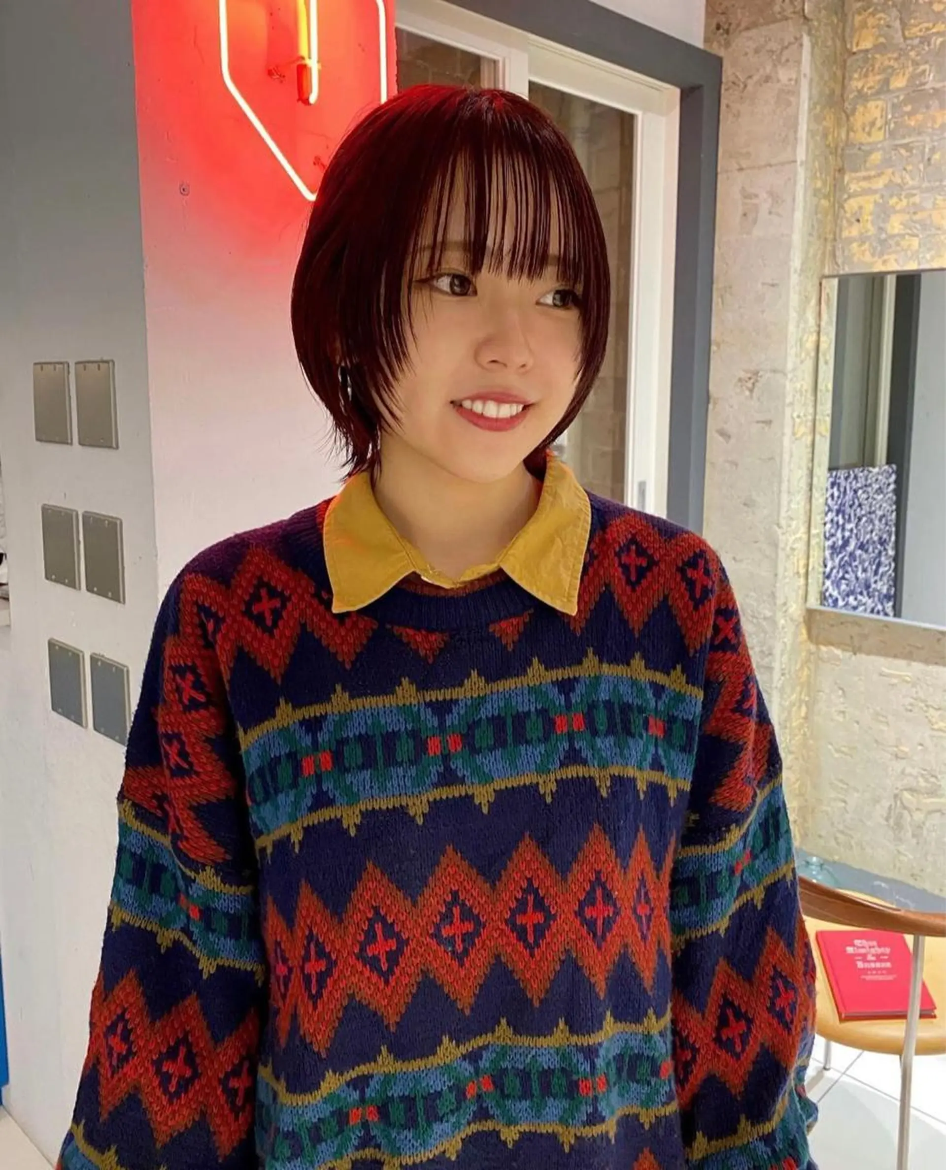 ミディアム カラー ボルドーカラー 丹治 一輝ボブ/ショートのヘアスタイル