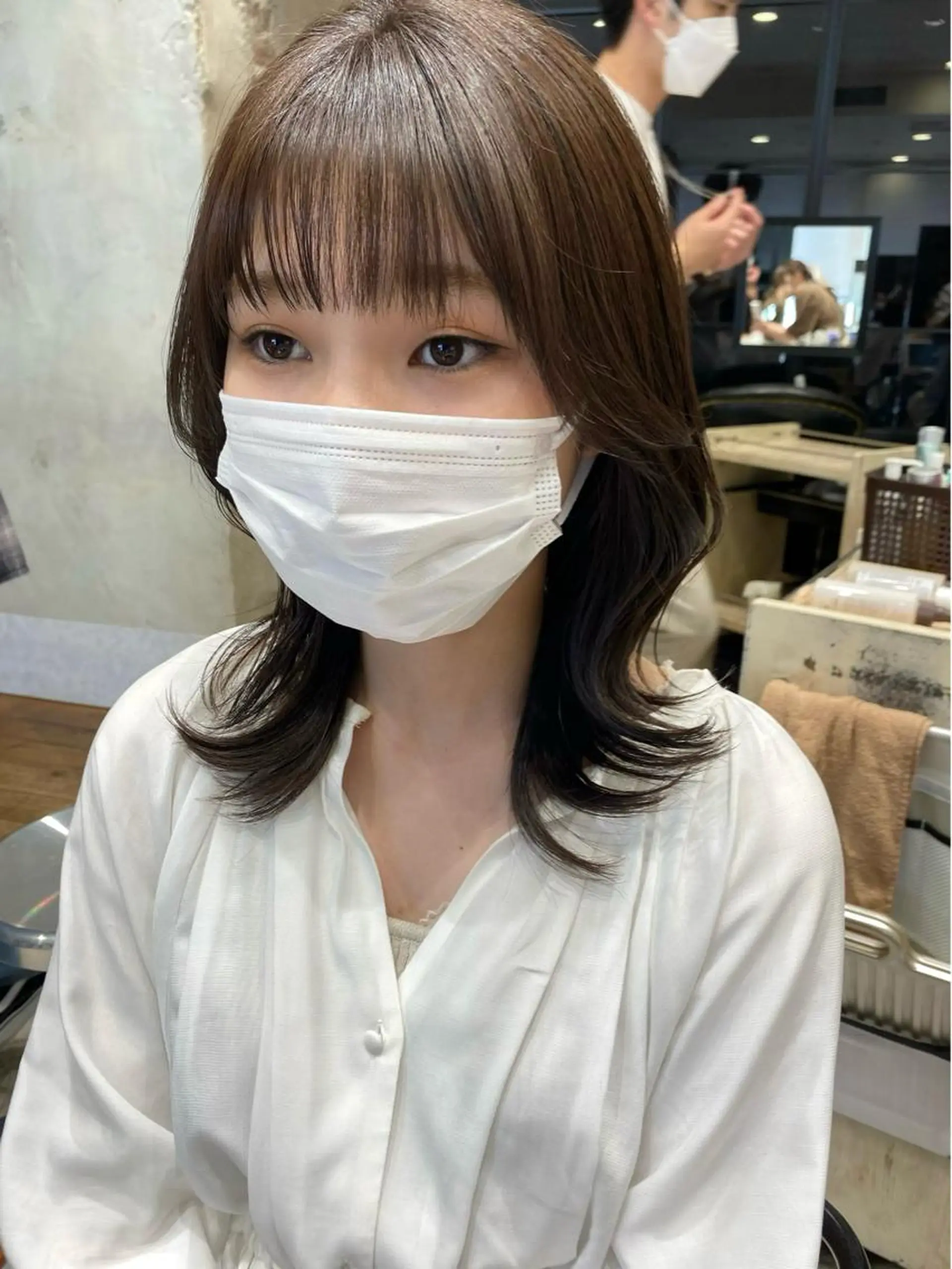 ミディアム カラー ベージュカラー ラベンダーカラー ラベンダーベージュ くびれヘア カット ヘアカラー トリートメント 顔周り/くびれヘア 韓国ヘア💕風間るなのヘアスタイル