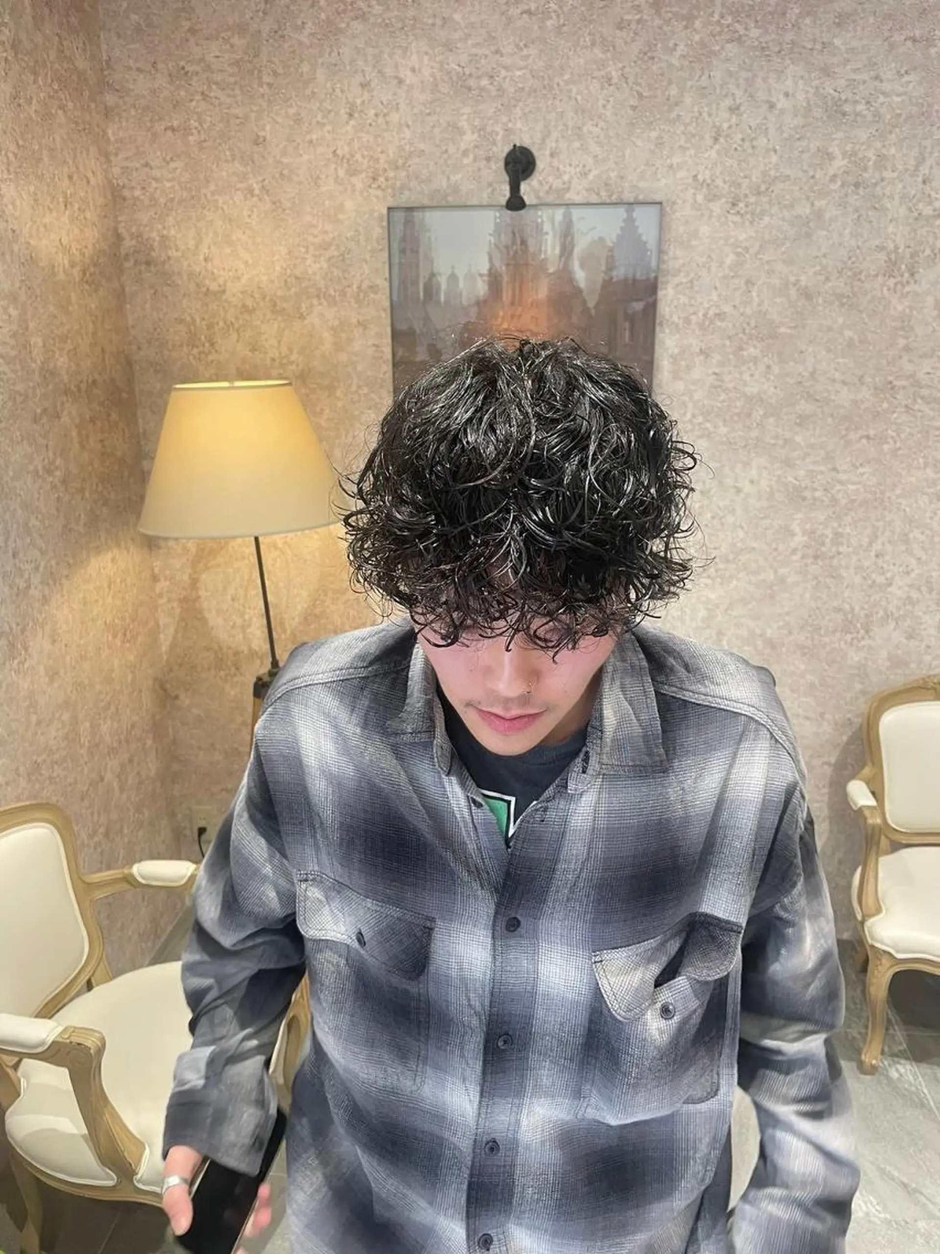 パーマ メンズ ショート メンズパーマ 波巻きパーマ スパイラルパーマ カット パーマ シャドールーツ earth　深川愛実のヘアスタイル