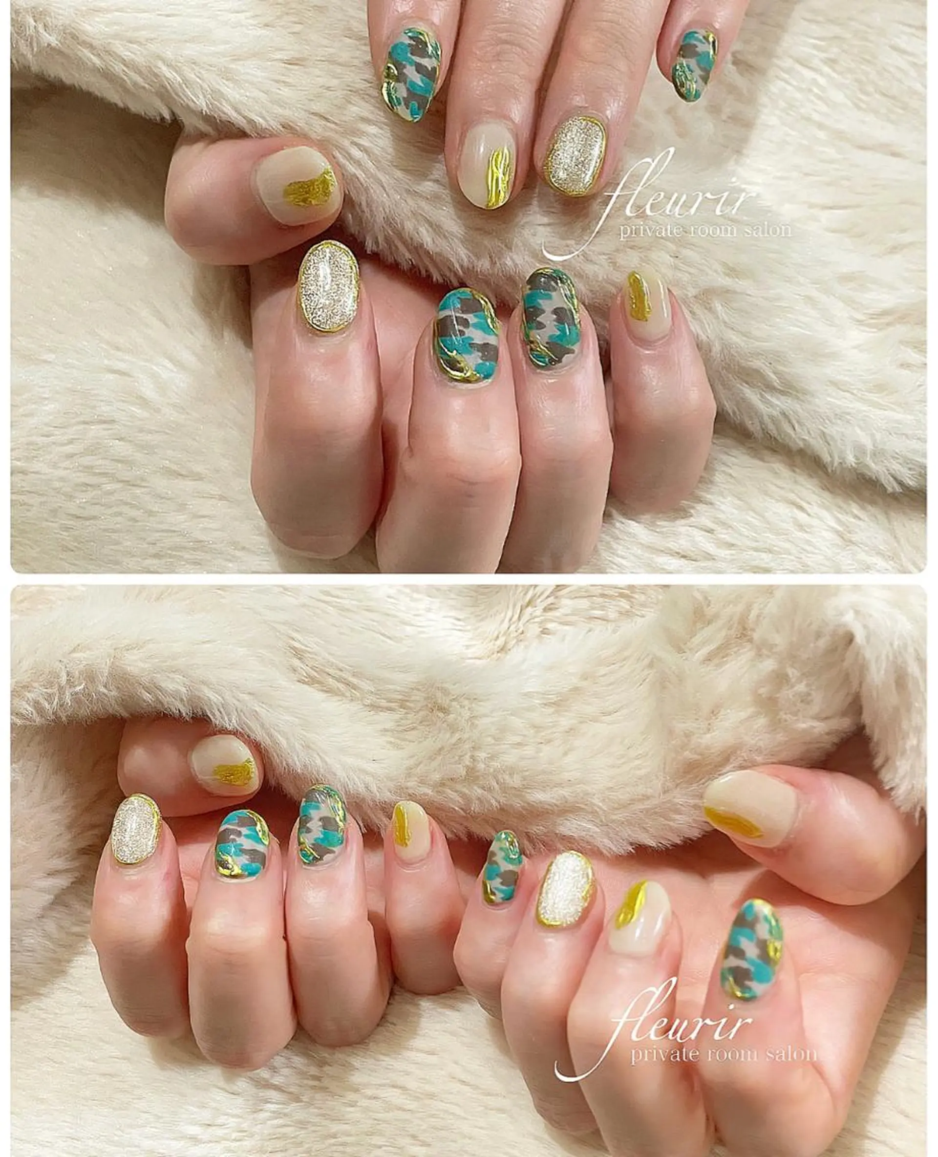ネイル アートネイル ゴールド マグネットネイル ミラーネイル 黄色 フルリール 【プライベートサロンのネイルデザイン