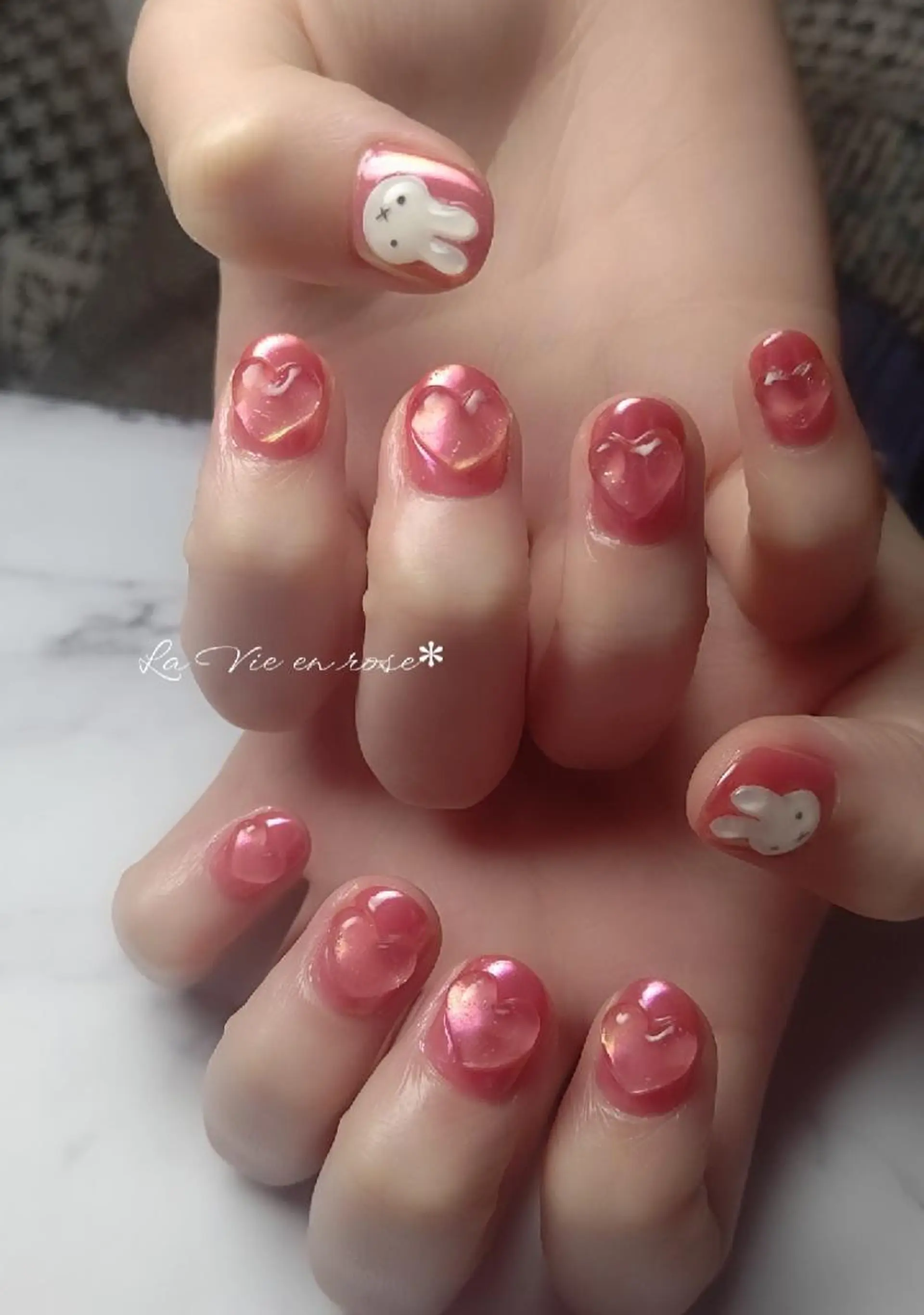 ネイル ハート ぷっくりネイル ラヴィアン ローズのネイルデザイン