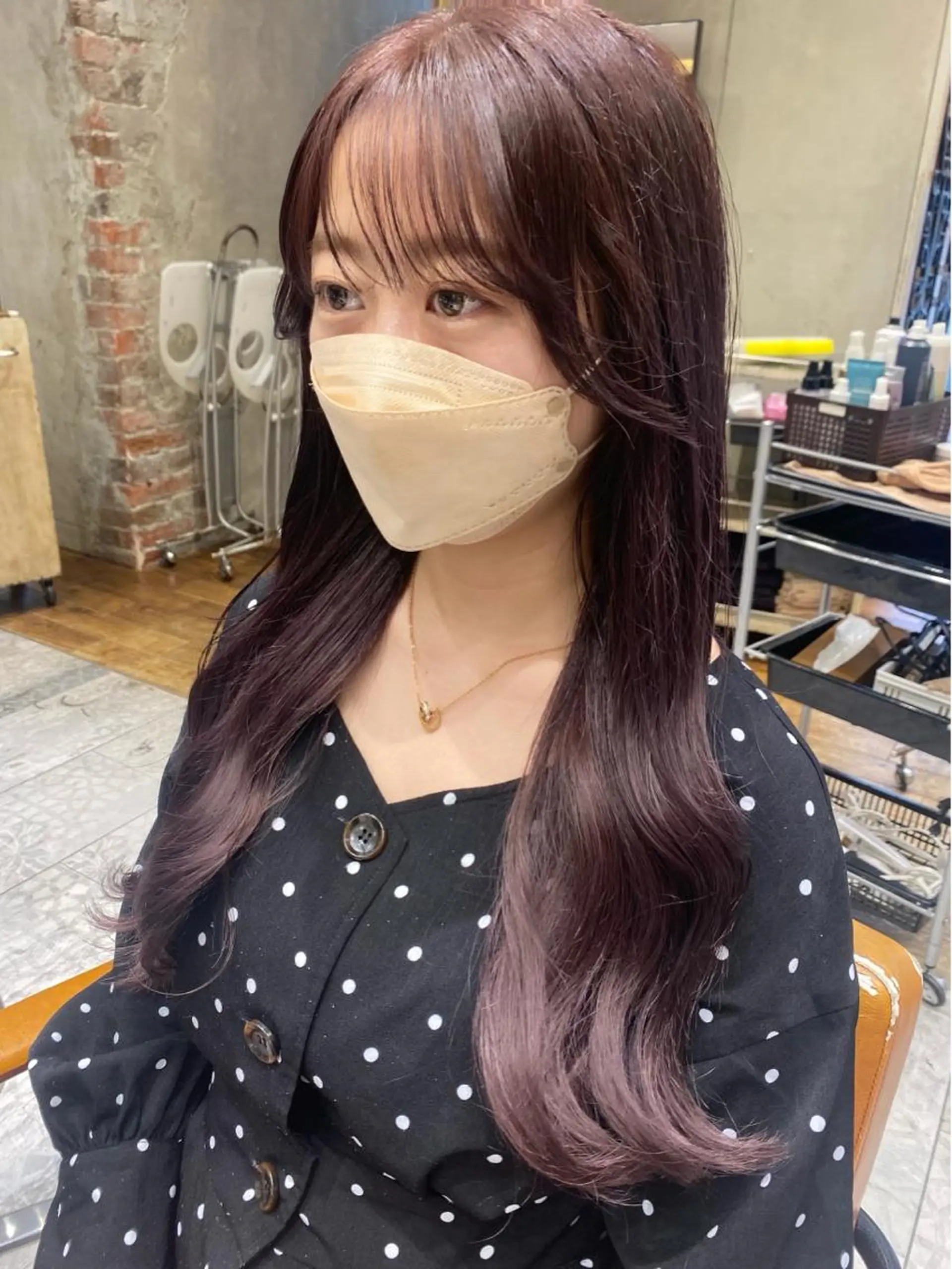 ロング カラー カシス グレージュ ラベンダーカラー ラベンダーグレージュ ラベンダーグレー カット ヘアカラー トリートメント 顔周り/くびれヘア 韓国ヘア💕風間るなのヘアスタイル