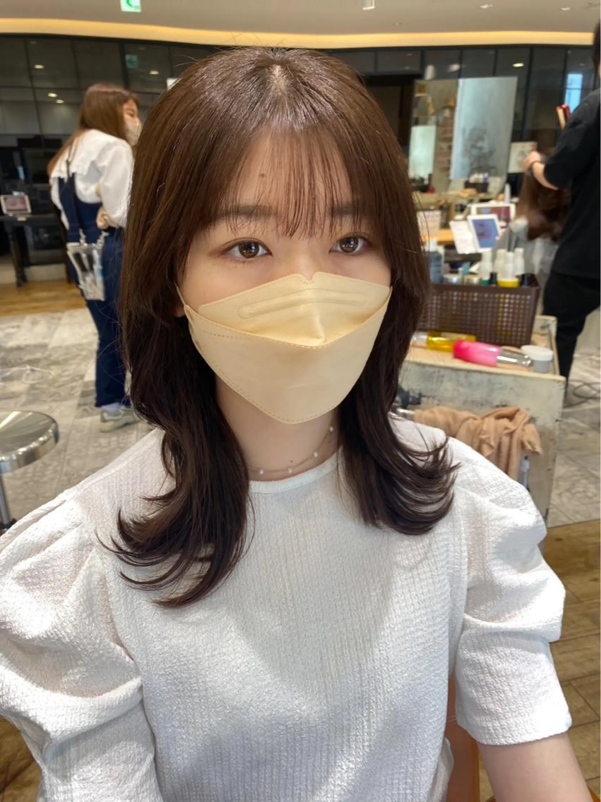 ミディアム カラー ベージュカラー ブラウンカラー ブラウンベージュ くびれヘア カット ヘアカラー トリートメント 顔周り/くびれヘア 韓国ヘア💕風間るなのヘアスタイル