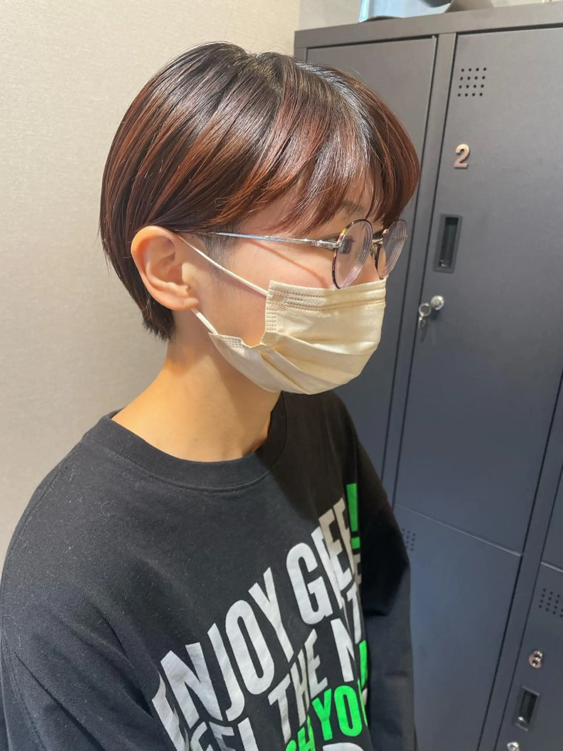 ショート カラー ブリーチ ブラウンカラー オレンジ オレンジブラウン カット ヘアカラー ヤマモト マイのヘアスタイル