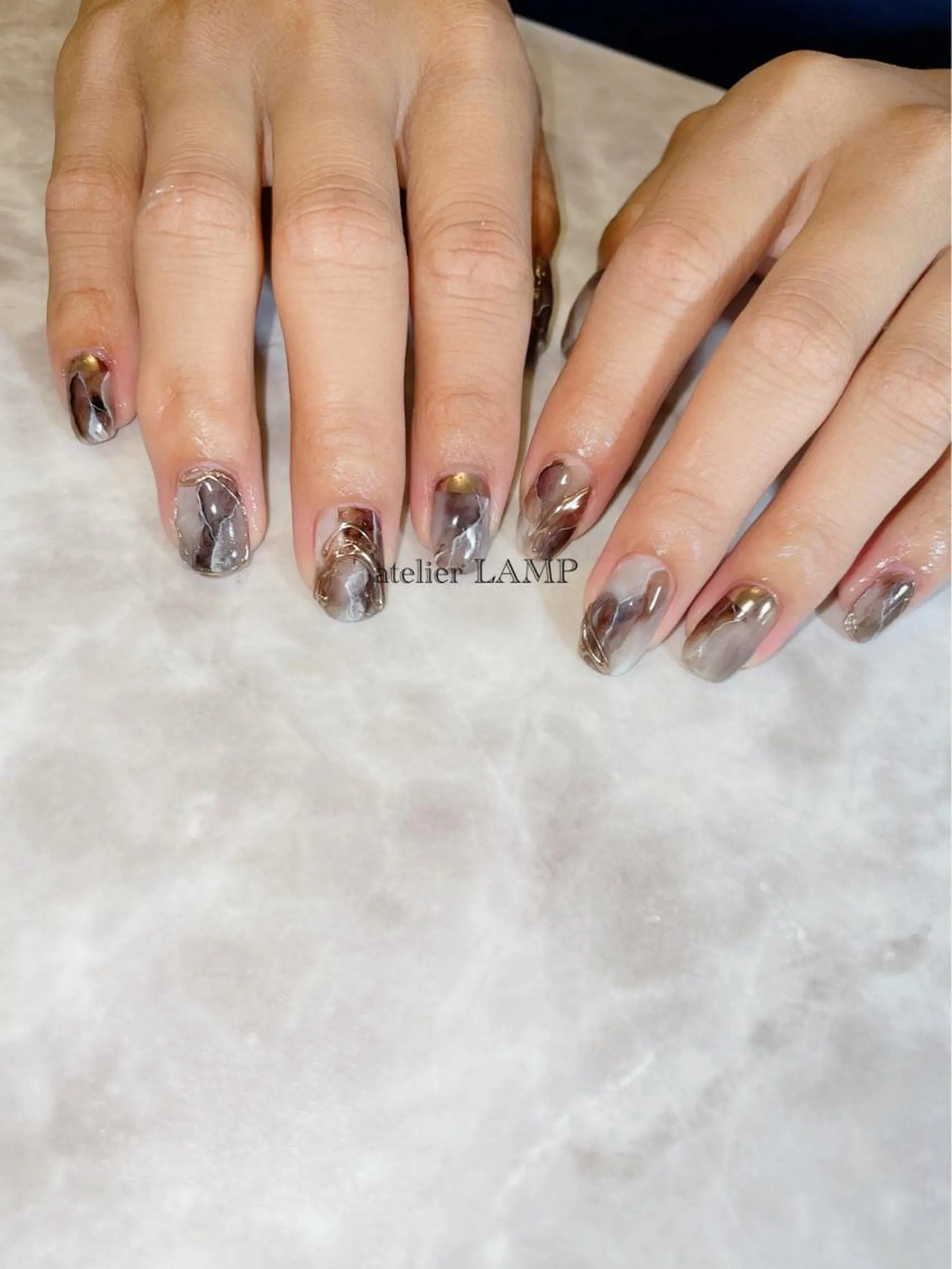 ネイル アートネイル ブラウン 大理石ネイル(マーブル) ミラーネイル NANA no artのネイルデザイン