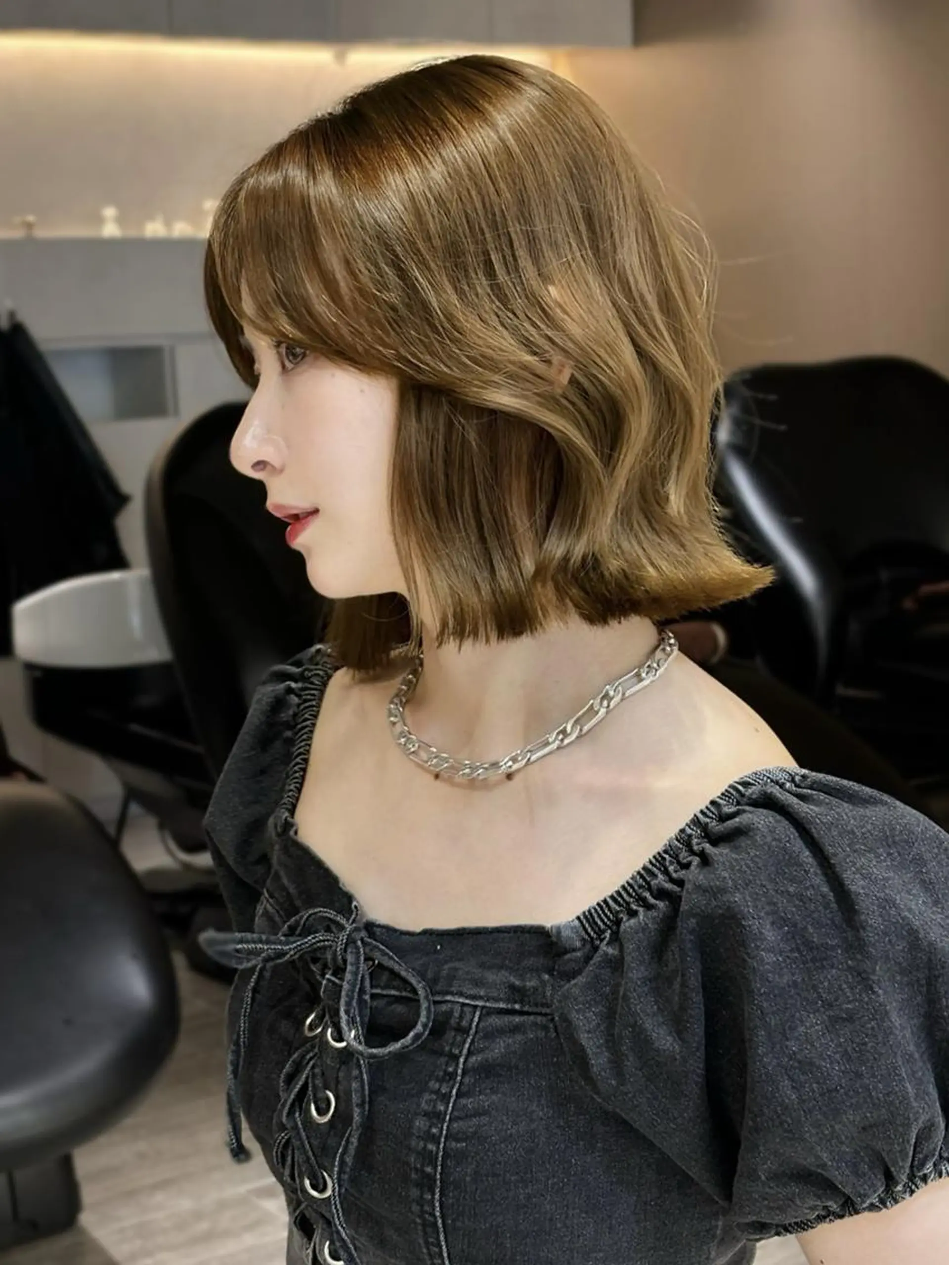 ミディアム カット 縮毛矯正 トリートメント ロンドガーネット /髪質改善/レイヤーのヘアスタイル