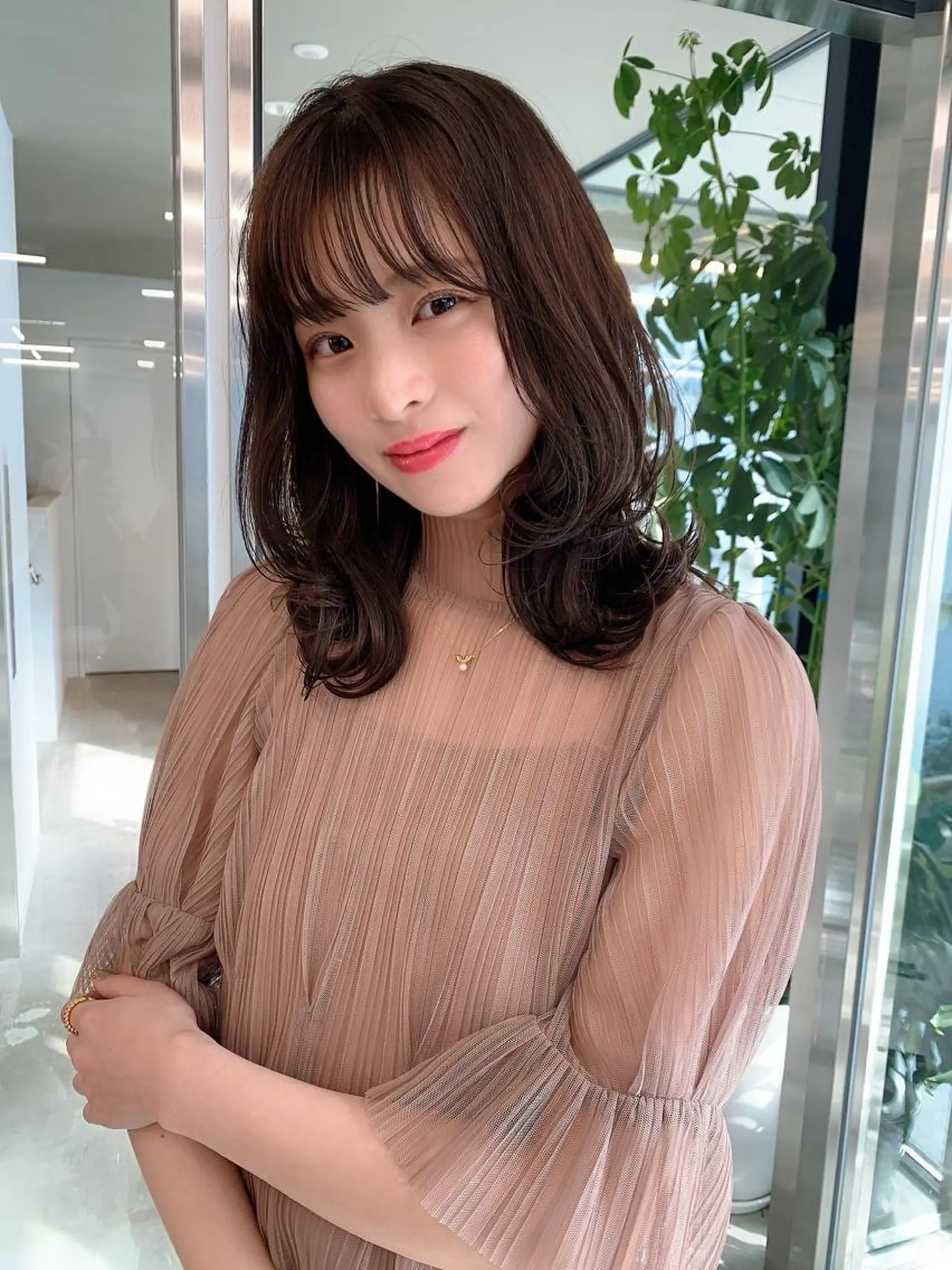 ミディアム カラー カット ヘアカラー トリートメント ヘッドスパ ヘアセット 透明感/オリーブ/ グレージュ/YUKAのヘアスタイル