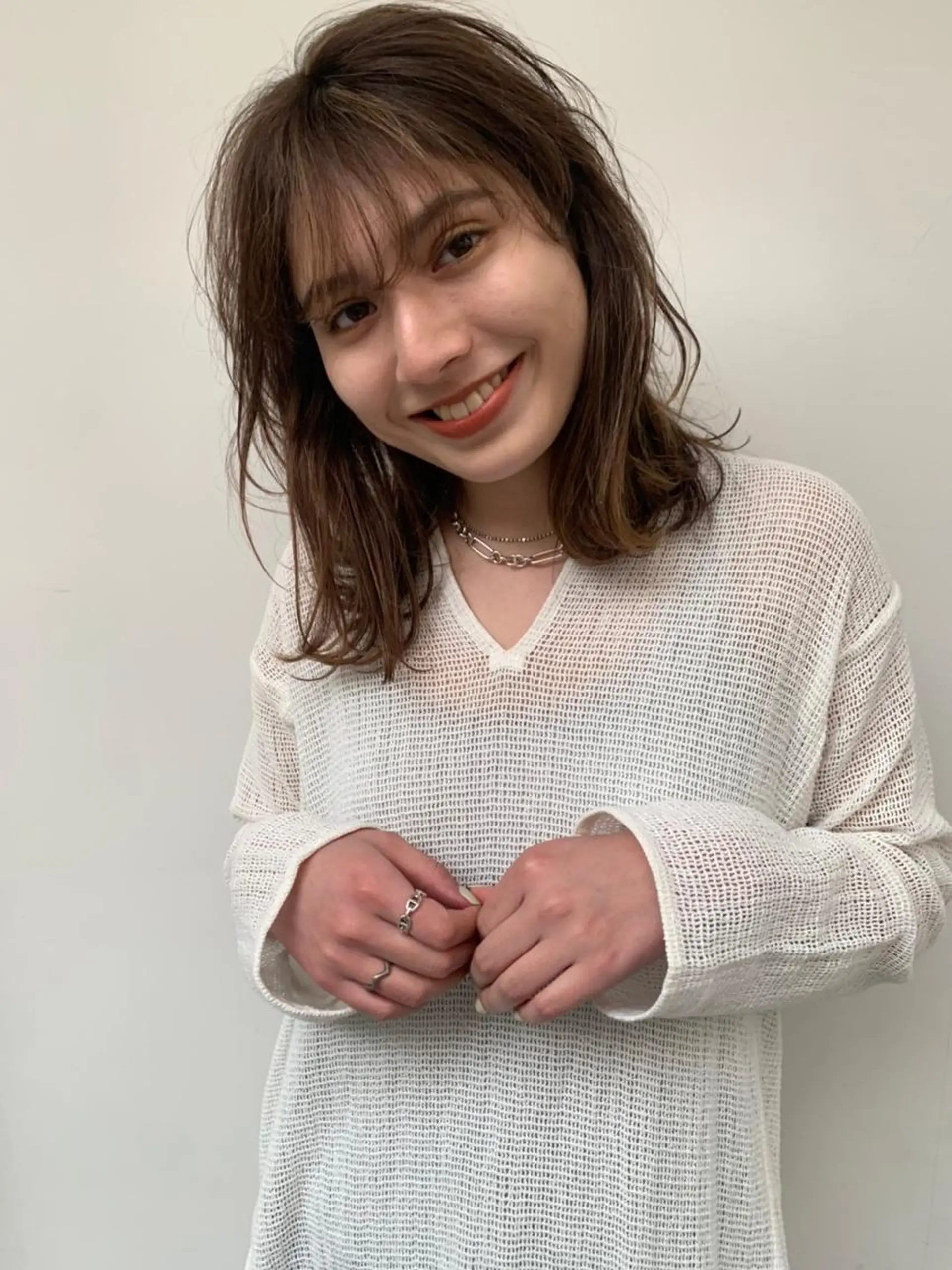 ミディアム パーマ カラー ミディアムパーマ ダブルカラー グラデーションカラー ハイライトカラー イルミナカラー CEINE PATHのヘアスタイル