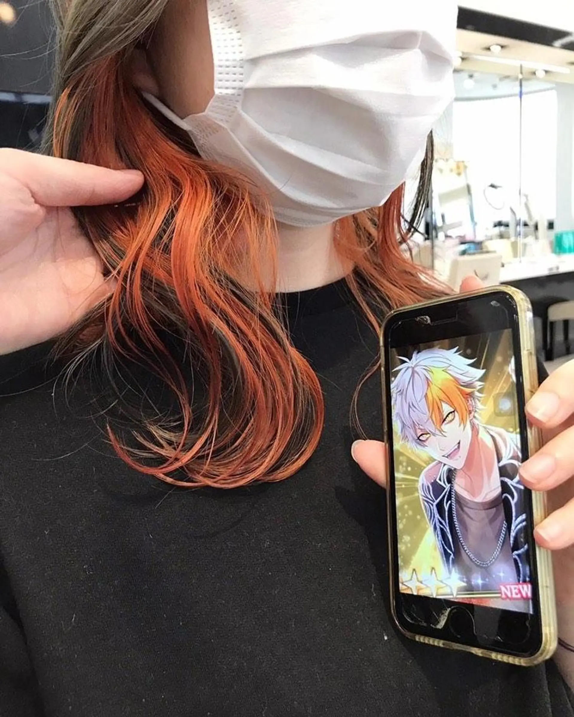 ミディアム カラー 黒髪 インナーカラー オレンジ あらげ 🌈推しカラー🌈ᵕのヘアスタイル