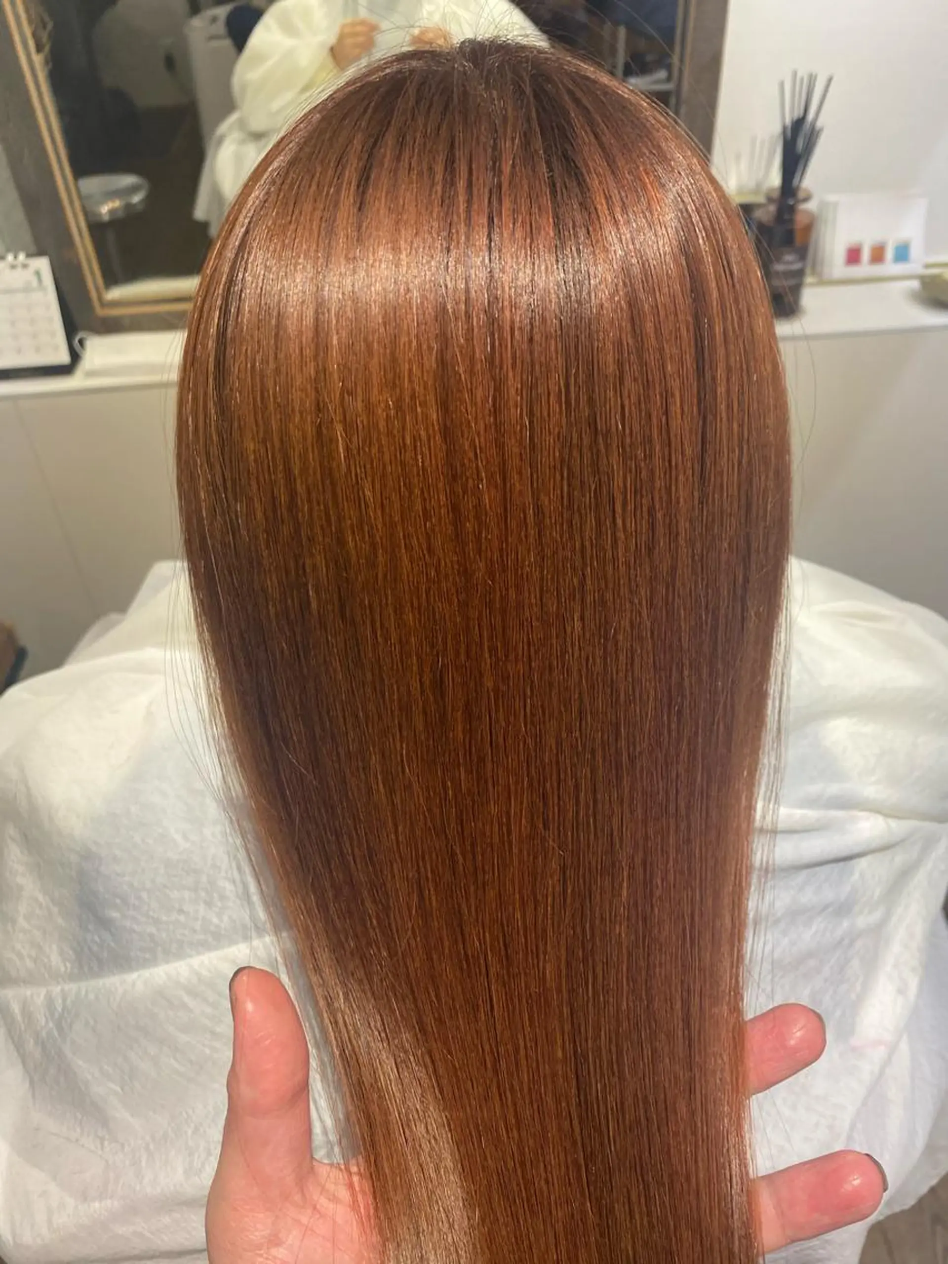 ロング カラー オレンジ 髪質改善 トリートメント 艶髪カラー&ウルフ フルカワ ヒロズミのヘアスタイル