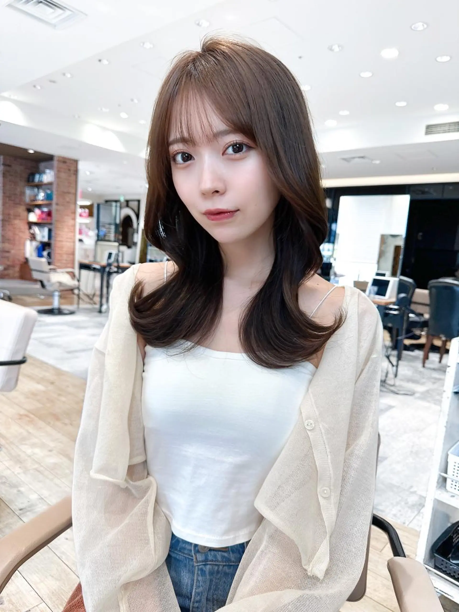 セミロング カラー ベージュカラー ブラウンカラー ブラウンベージュ くびれヘア 顔周りカット 顔周り/くびれヘア 韓国ヘア💕風間るなのヘアスタイル