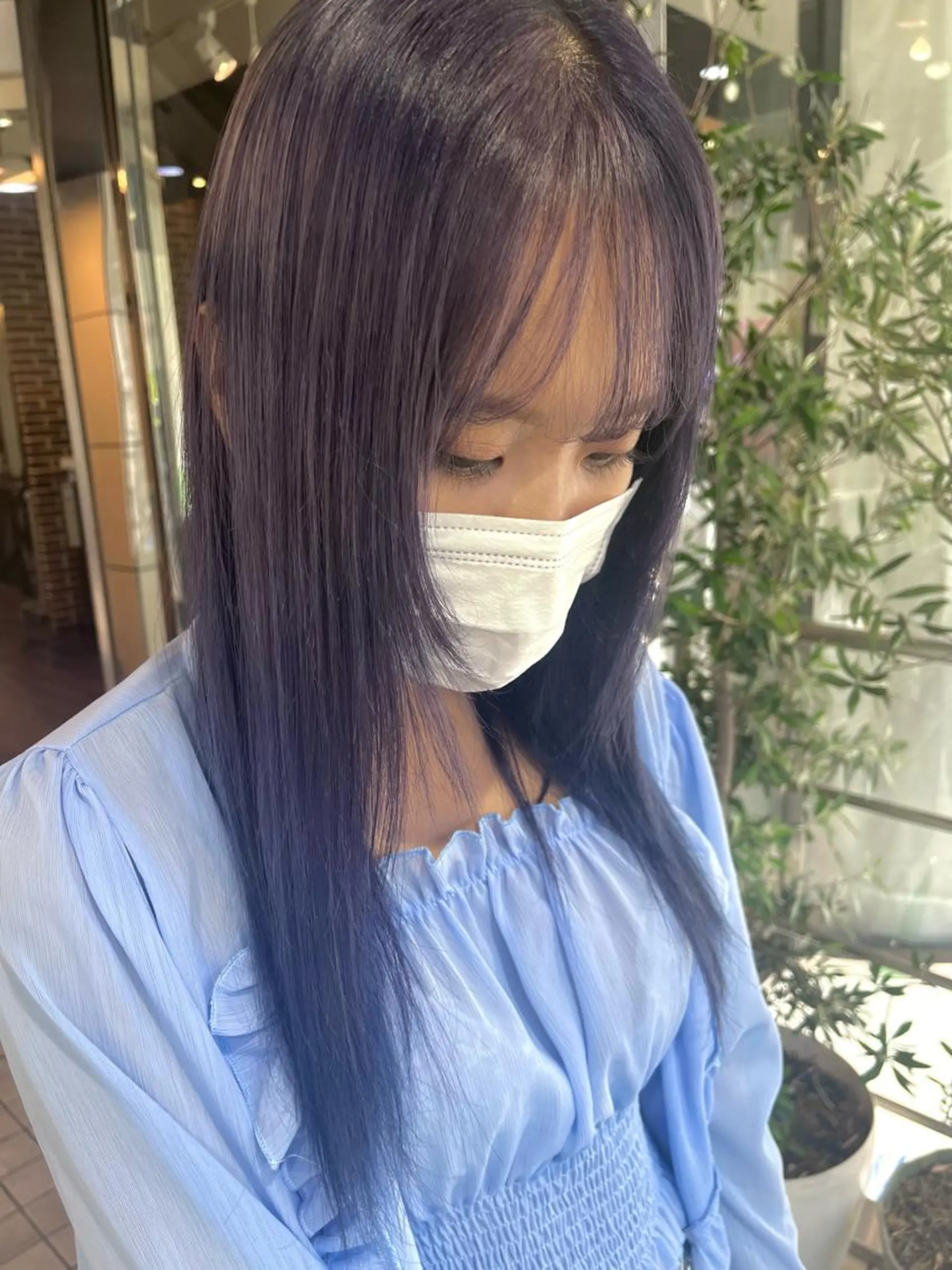 ロング カラー ベージュカラー 黒髪 ブリーチ ブルーカラー ブルーブラック 酸性ストレート 🤍🎀honokaのヘアスタイル