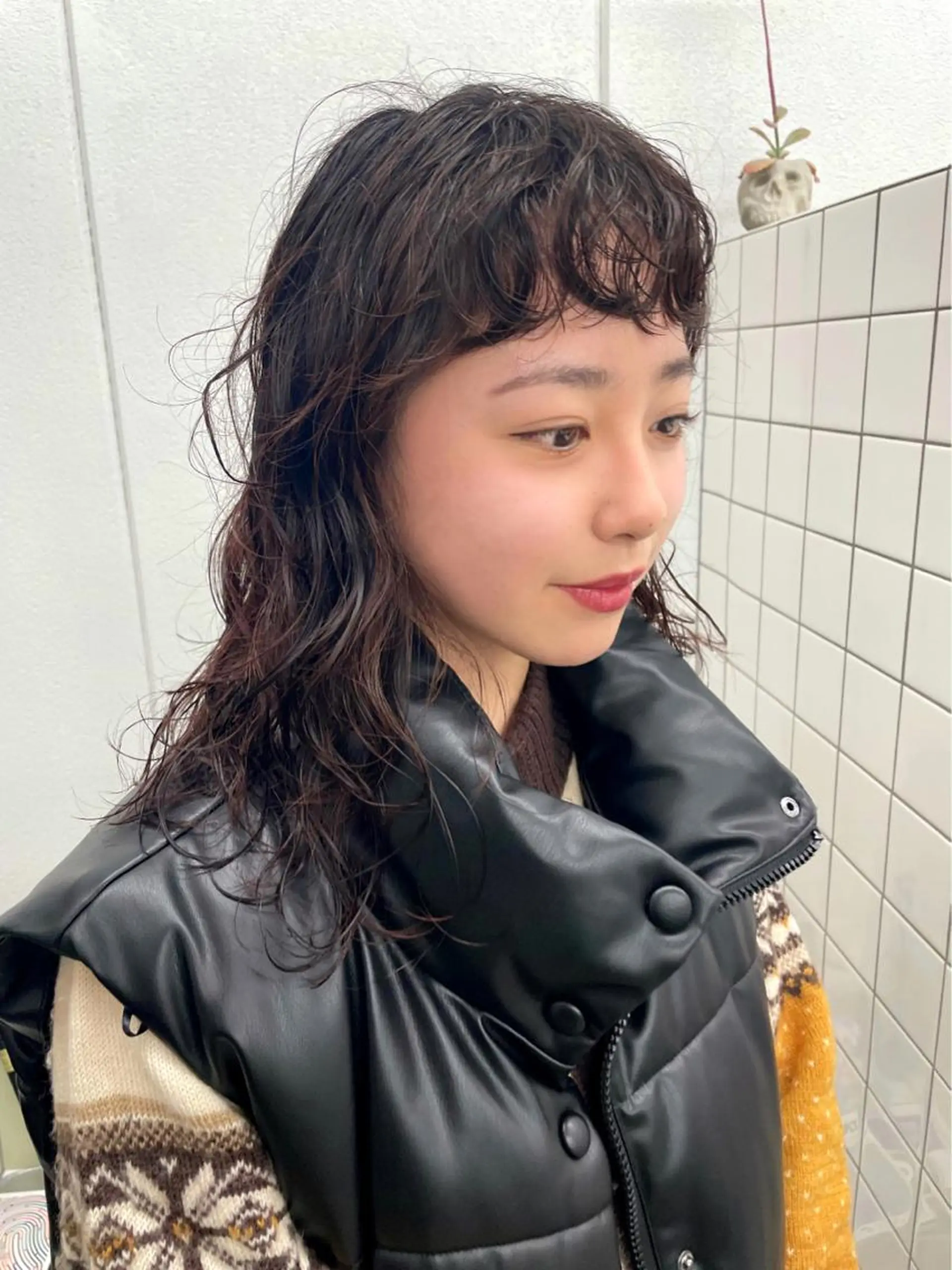 ミディアム カラー パーマ カット パーマ 関 京磨のヘアスタイル