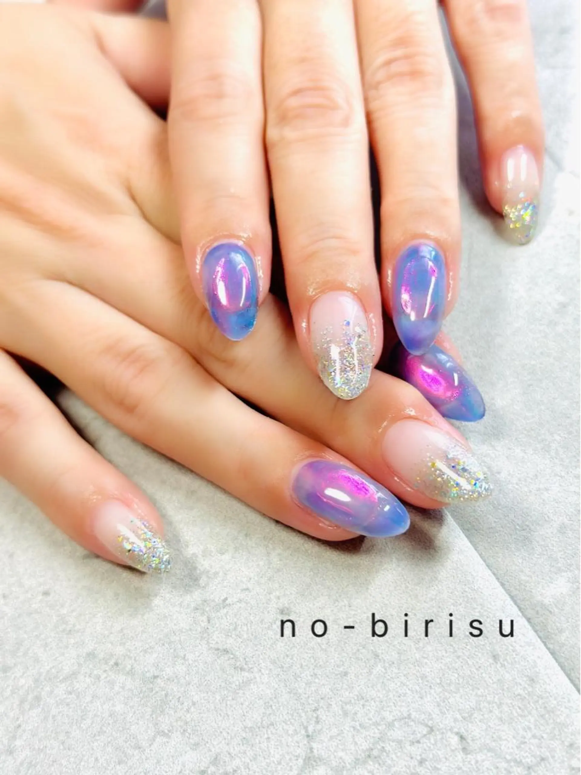 ネイル グラデーション ラメ(グリッター) ラメグラデーション ワンカラーネイル ハンドネイル no-birisu nailのネイルデザイン