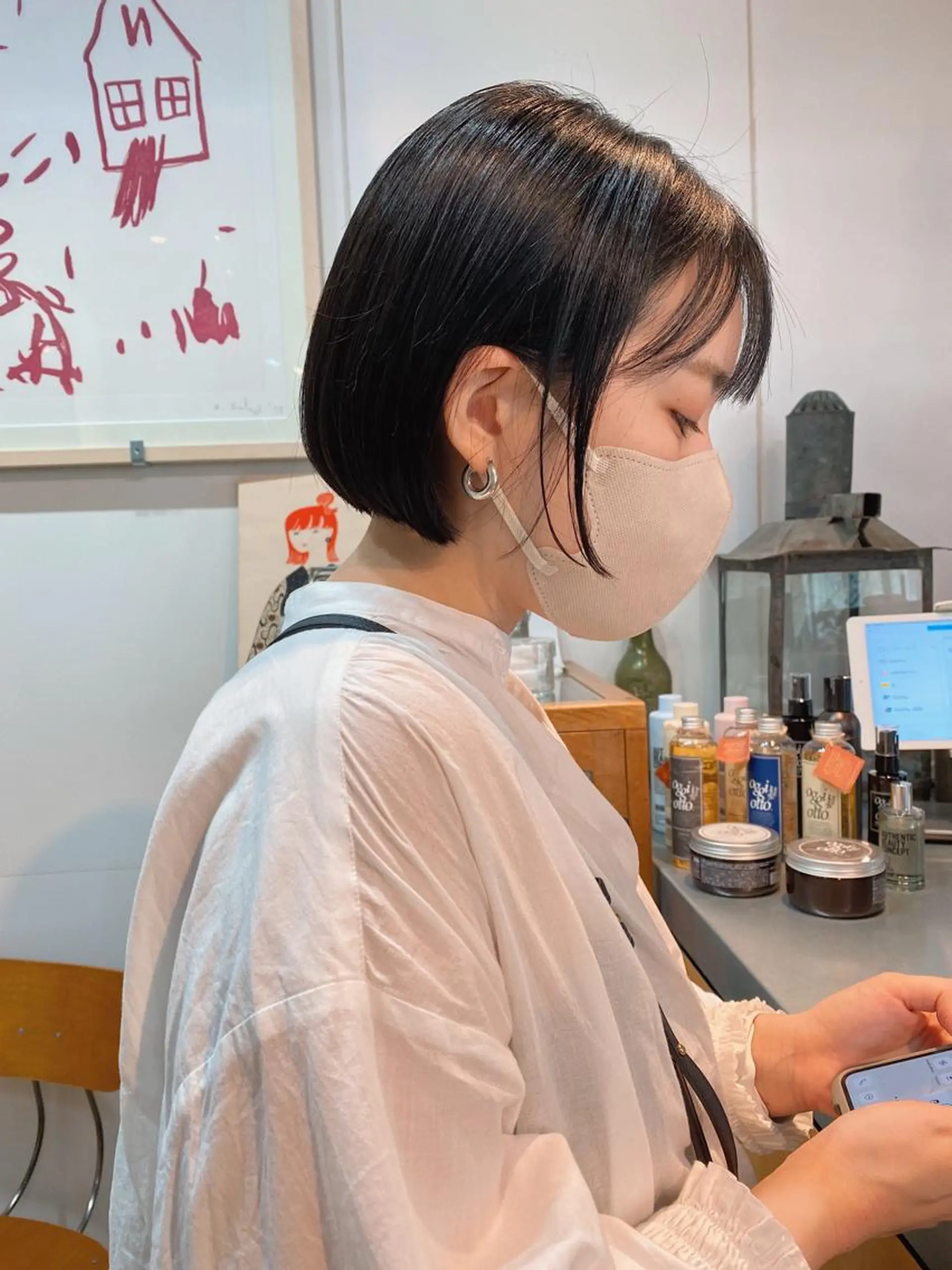 ショート カラー アッシュ ダークアッシュ ボブ ブリーチなしカラー/ 髪質改善/寺門束のヘアスタイル