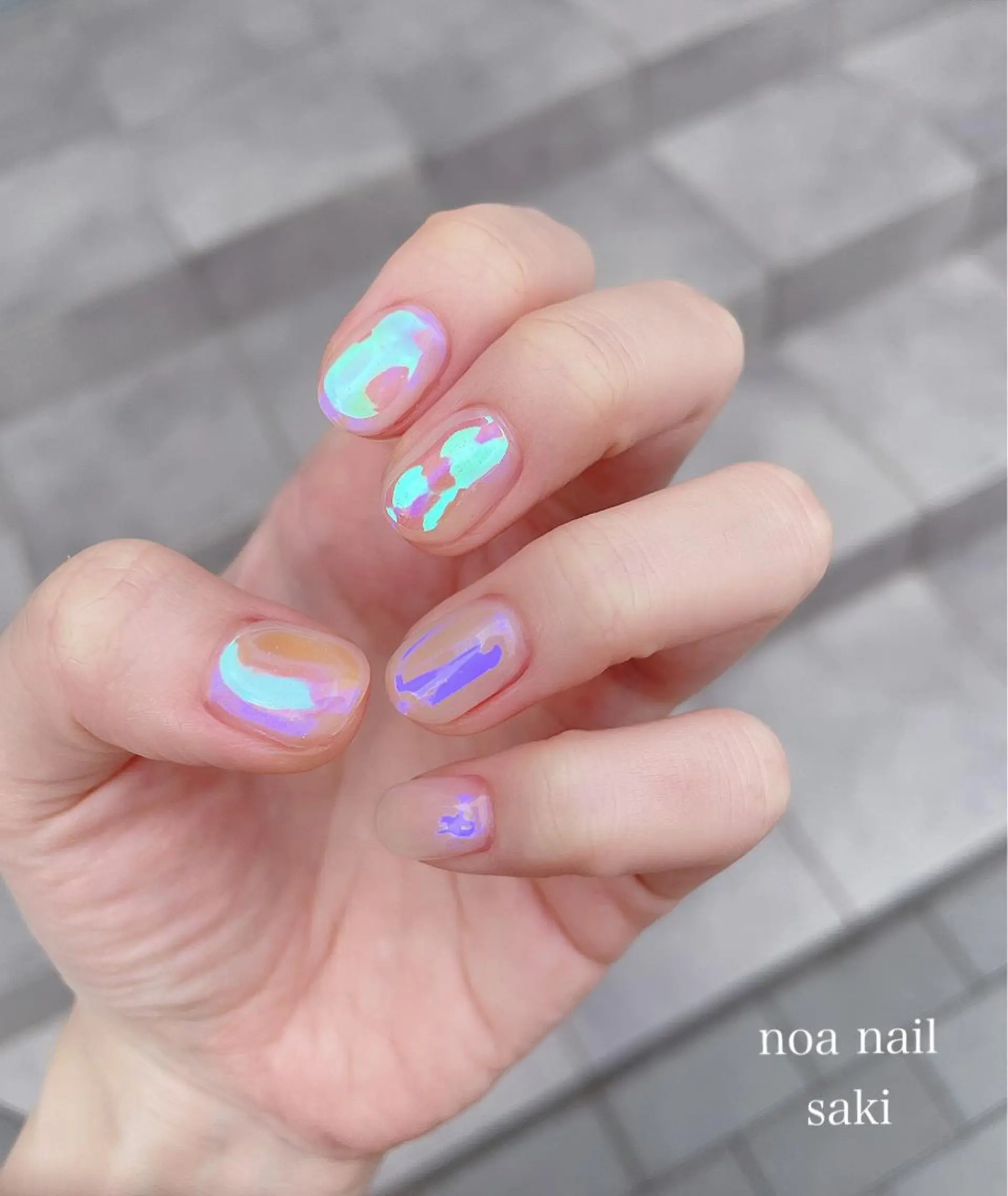 ネイル アートネイル オーロラネイル ジェルネイル 氷ネイル・うるうるネイル ミラーネイル nailsalon noa所属・nailist sakiのネイルデザイン