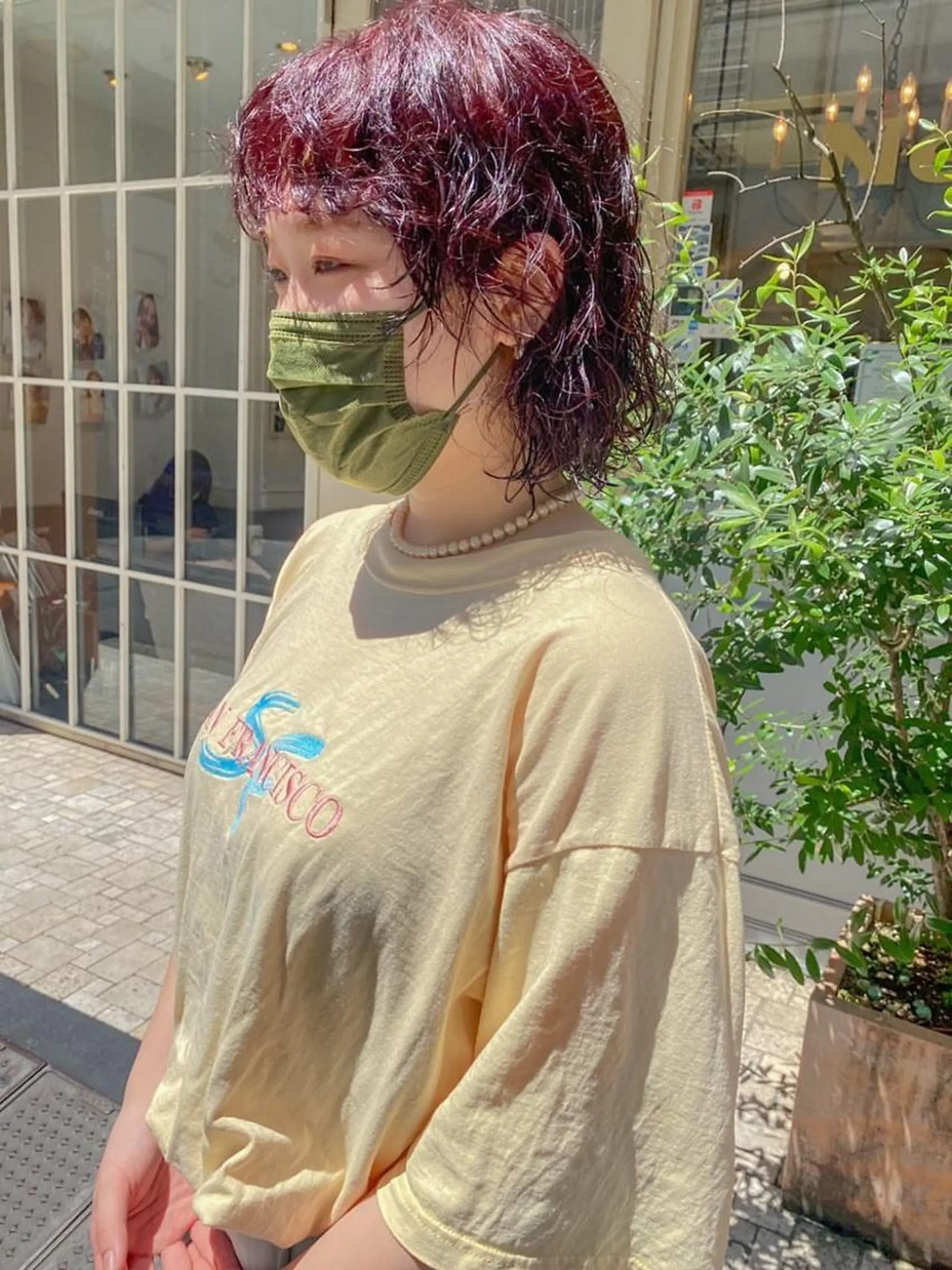 ミディアム カラー パーマ ボブ ブリーチ/miinaのヘアスタイル