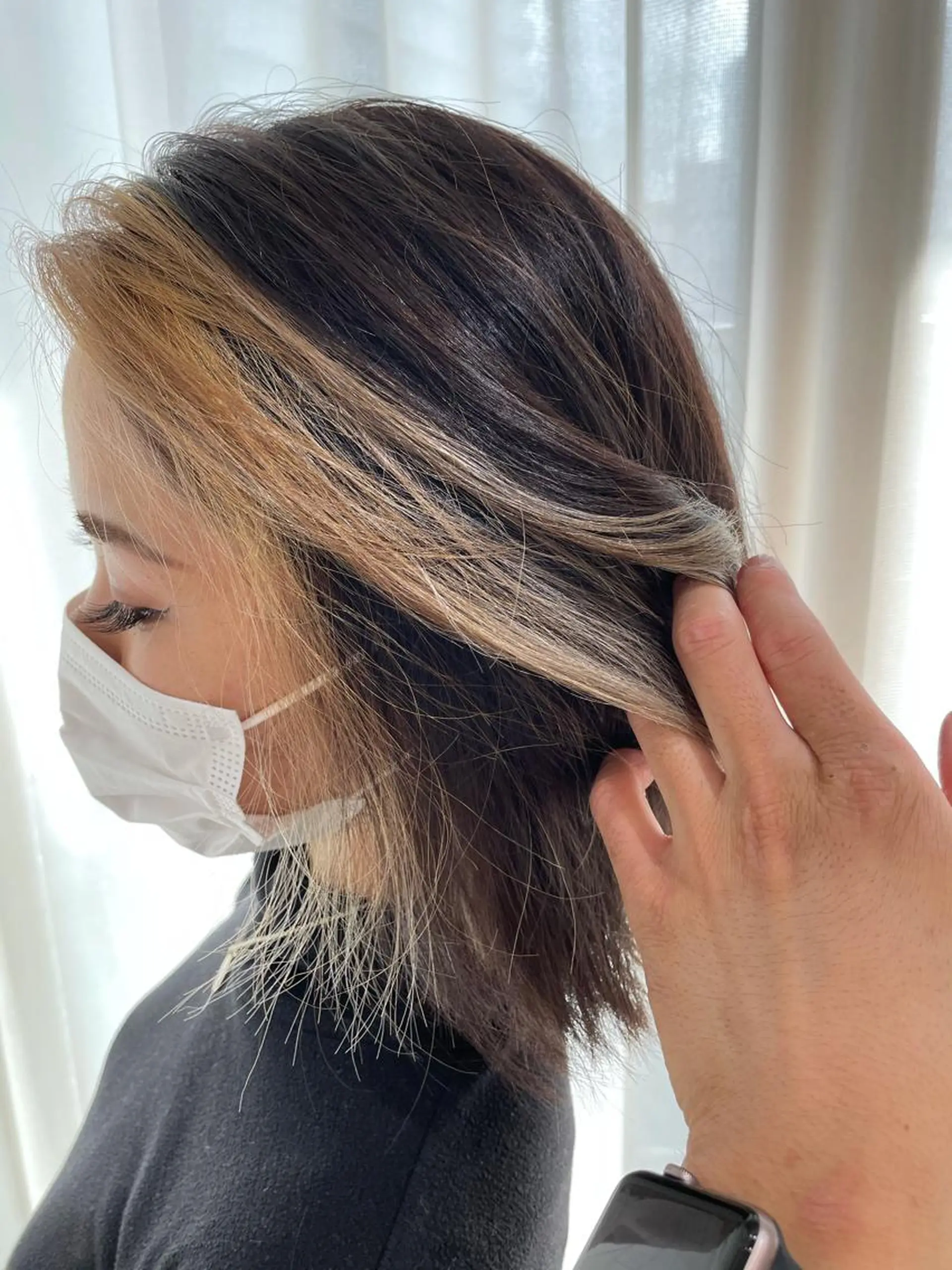 ミディアム カラー ミストバング ブロンド  フェイスフレーミング ヘアカラー トリートメント eins.hair所属・過去一の柔髪ヘア 🌿einshairのヘアスタイル