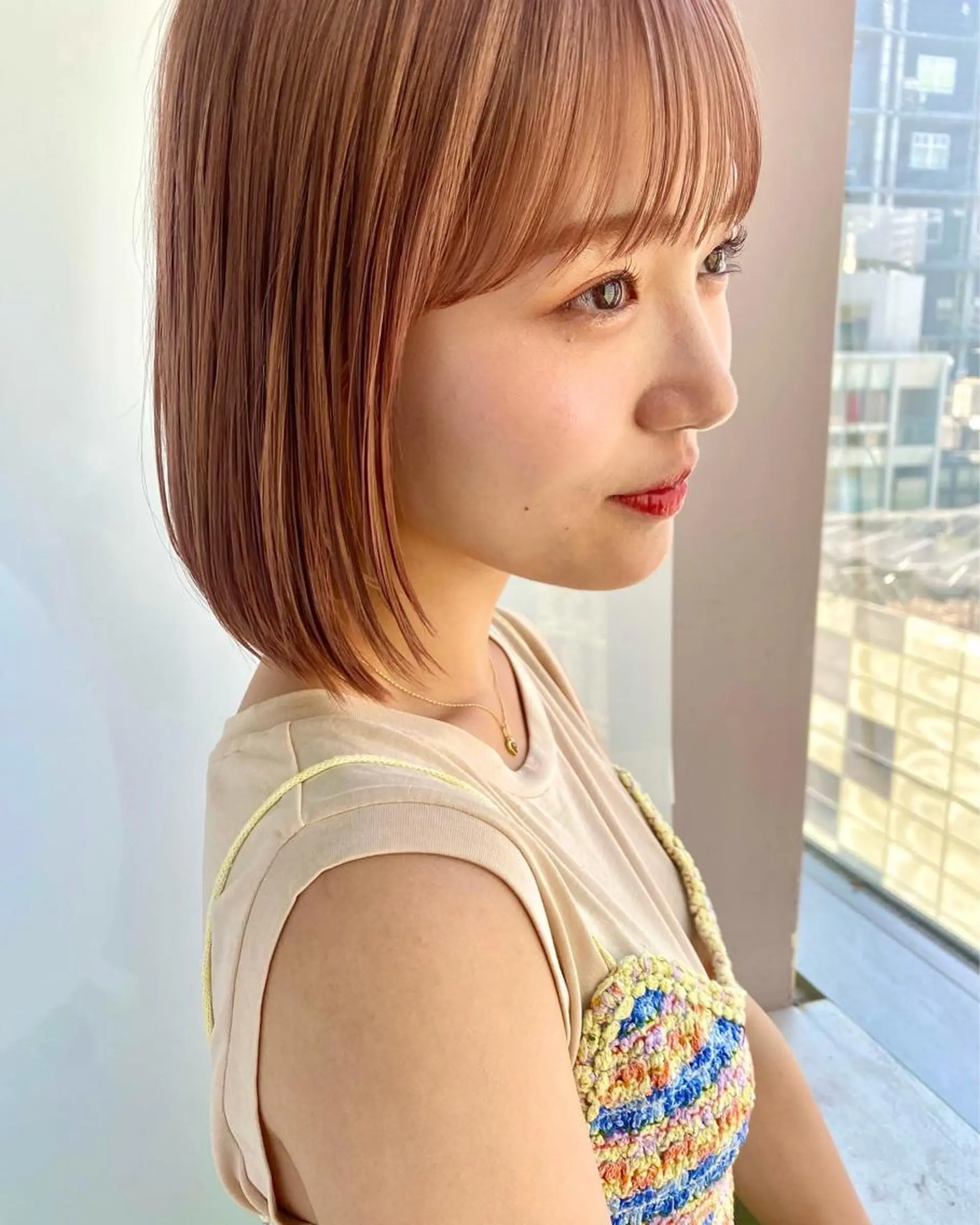 カラー ベージュカラー ピンクカラー ピンクベージュ カット ヘアカラー 🌈今野佑哉 ショートボブブリーチのヘアスタイル
