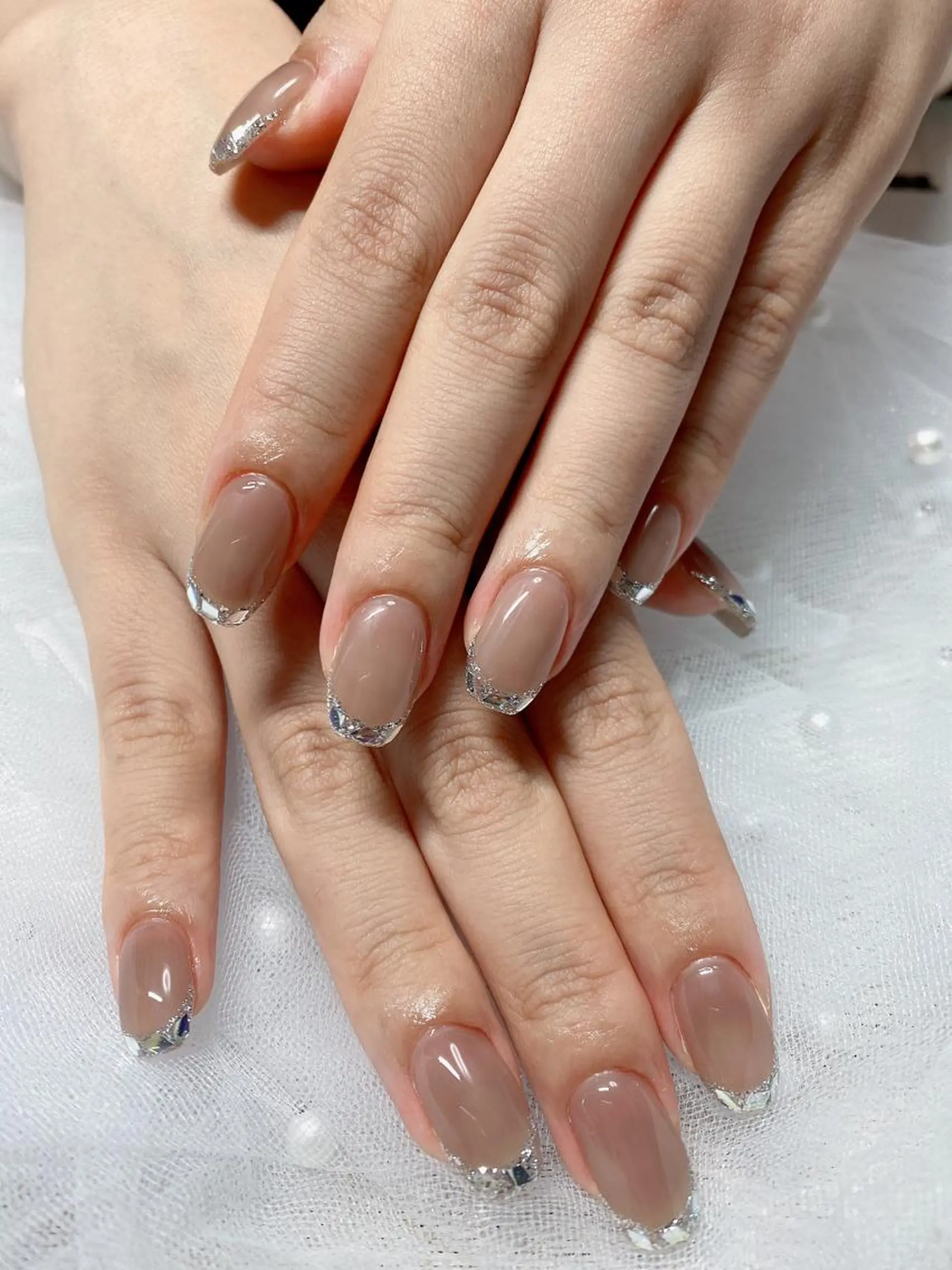 ネイル アートネイル フレンチネイル ガラスフレンチ シンプルネイル Jasmine nailsalon所属・ジャスミン ネイルサロンのネイルデザイン