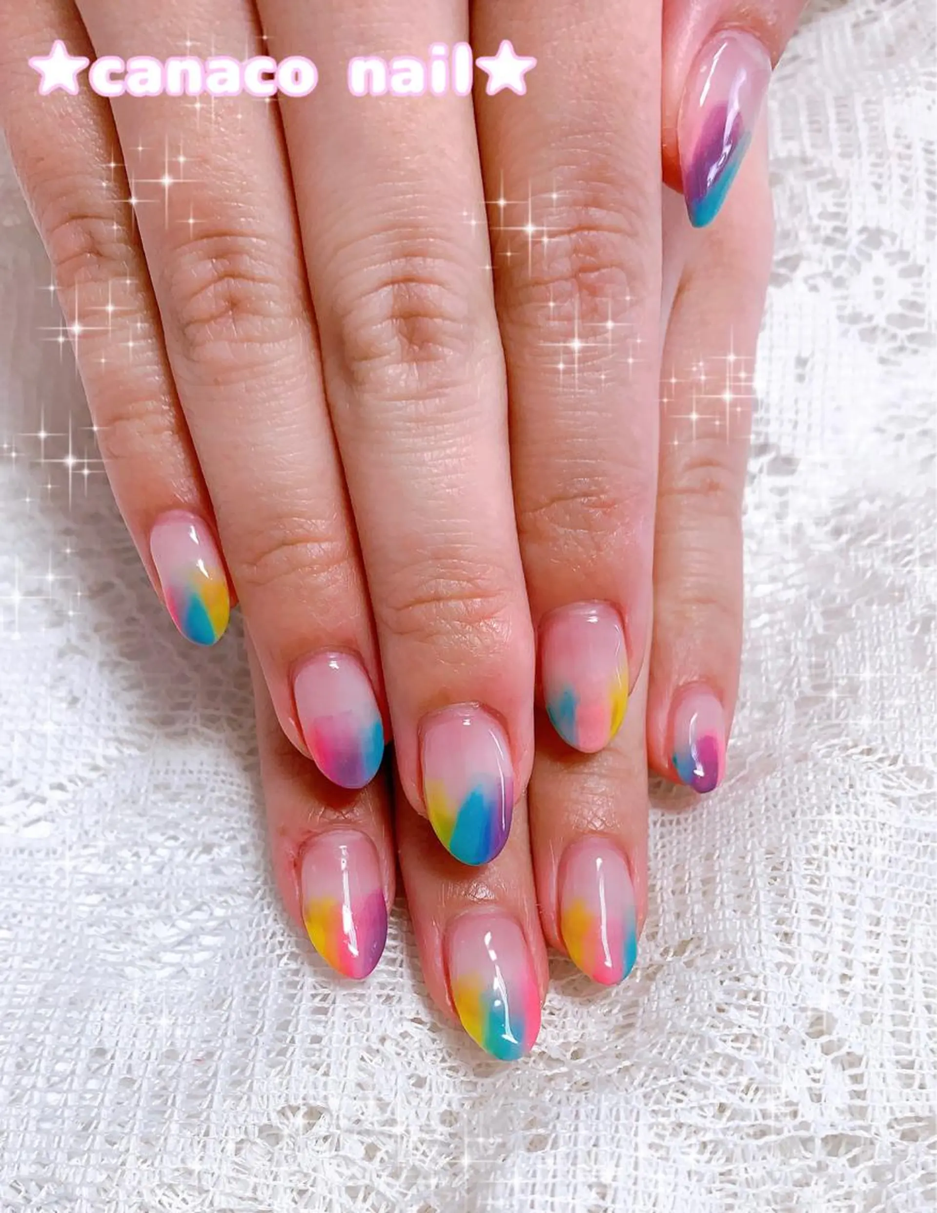 ネイル アートネイル フレンチネイル ストーンネイル 夏ネイル ハンドネイル ハンドケア Felice所属・ベテランネイル cnc  nailのネイルデザイン