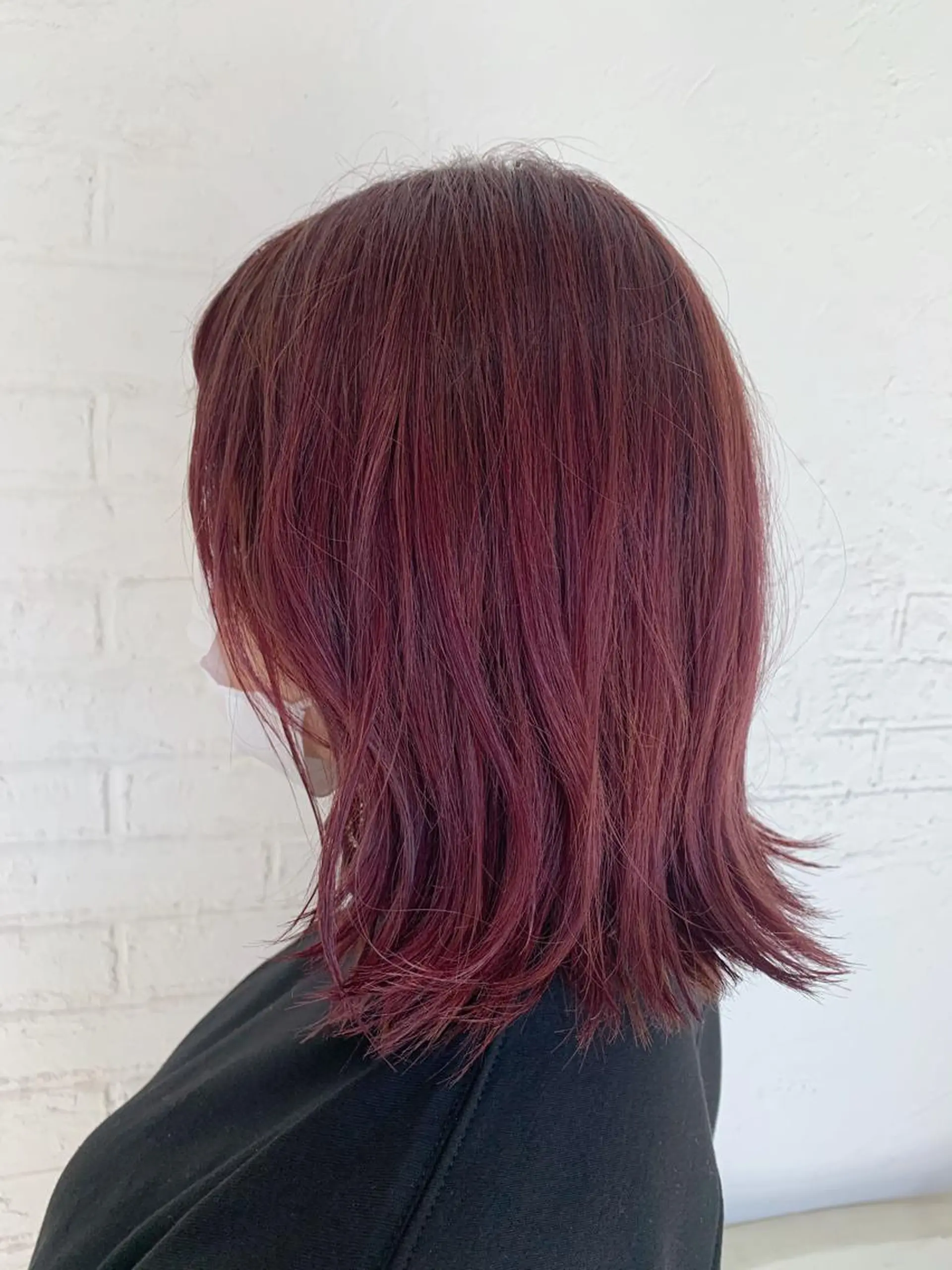 カラー ボルドーカラー 難波/髪質改善/スパ ツヤ／顔周りレイヤーのヘアスタイル