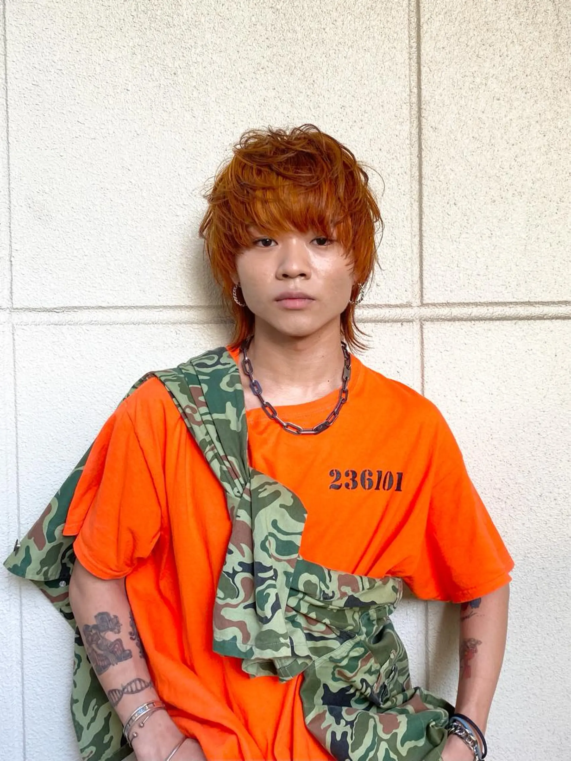 ショート カラー メンズ マッシュウルフ マッシュ メンズウルフカット オレンジ ウルフカット ボブ/レイヤー/ メンズ/池澤慎人のヘアスタイル