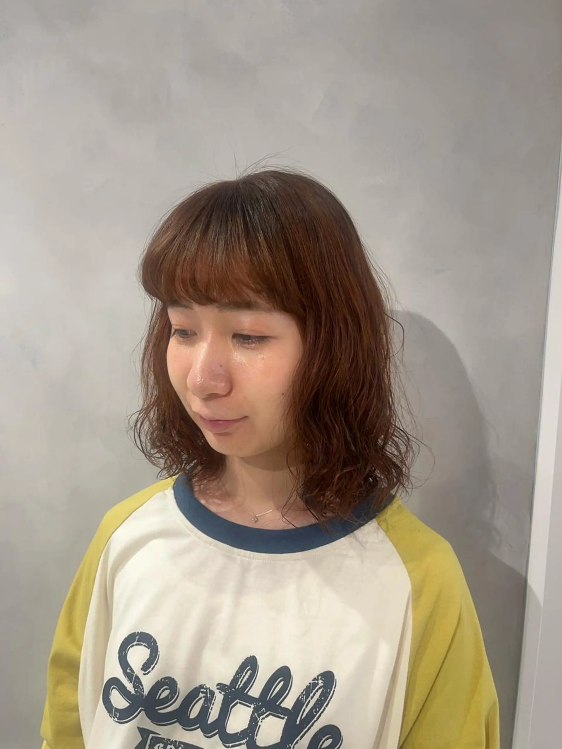ミディアム カット ヘアカラー パーマ トリートメント ボブ/ベージュ/ パーマ🪿近森ゆいのヘアスタイル