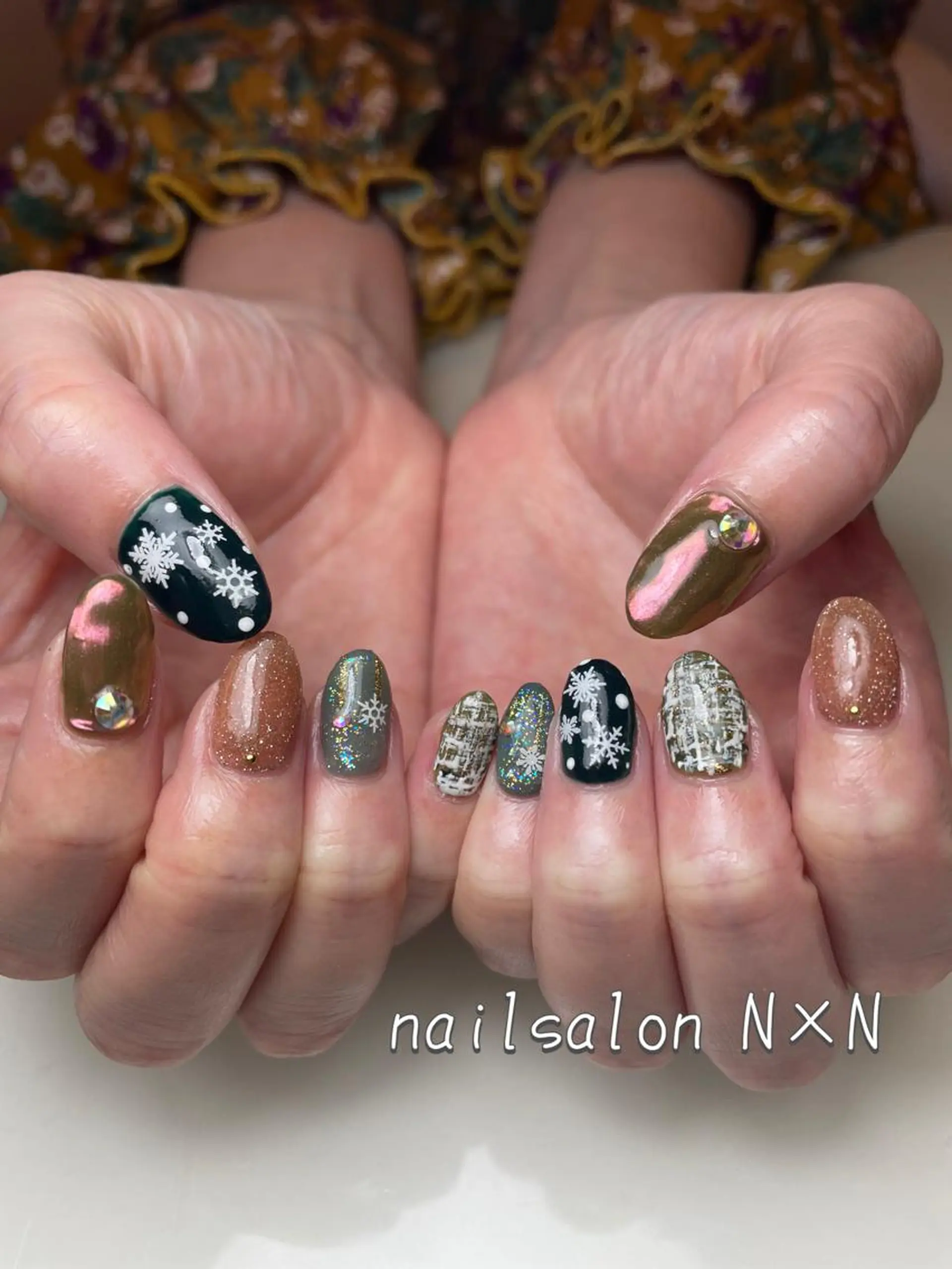ネイル ツイードネイル 冬ネイル ハンドネイル nail salon N×Nのネイルデザイン