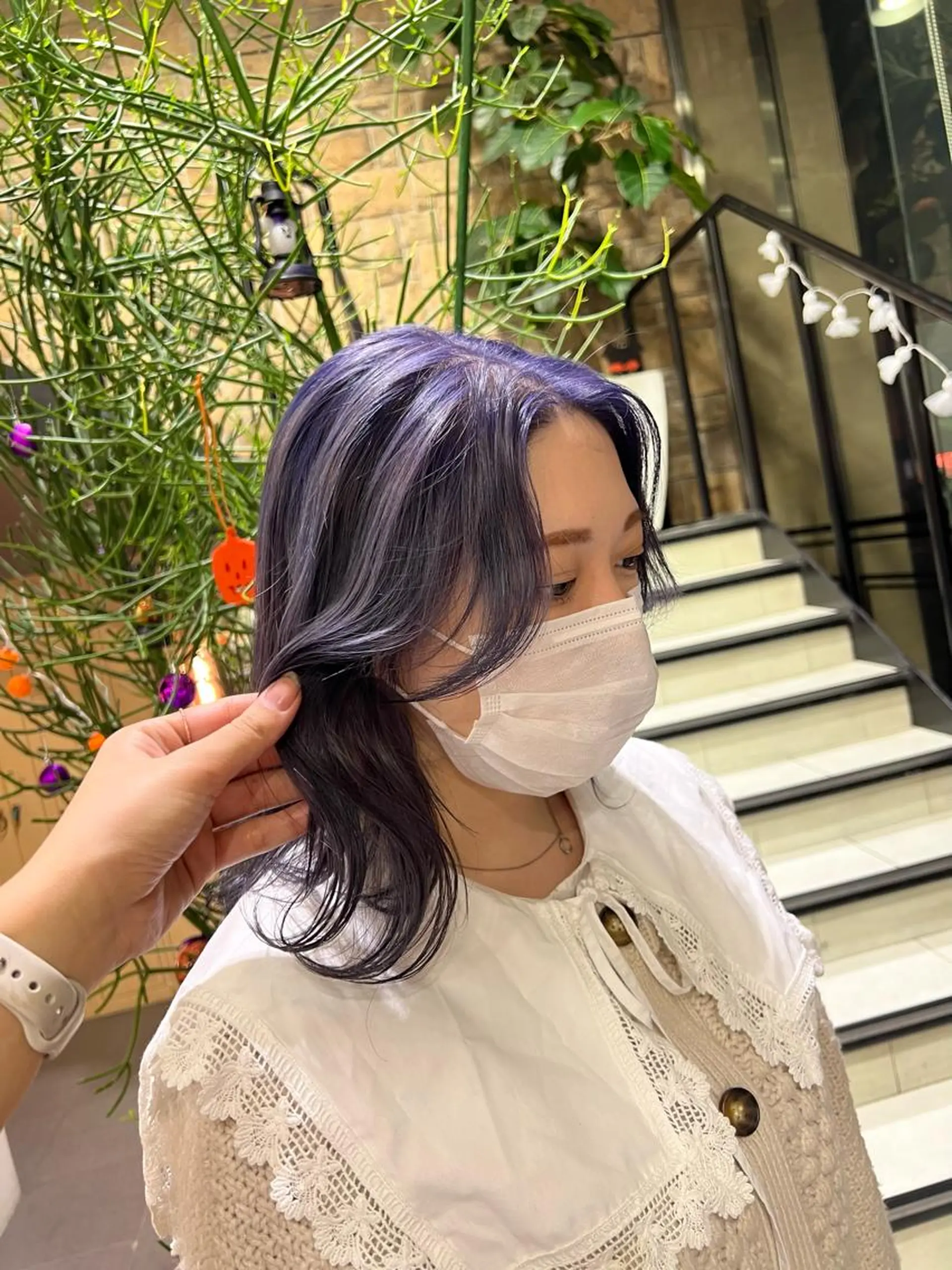 ミディアム カラー ヘアアレンジ ブルーカラー ブルーラベンダー ラベンダーカラー チャンモリパーマ/韓 国/Minami🦋のヘアスタイル