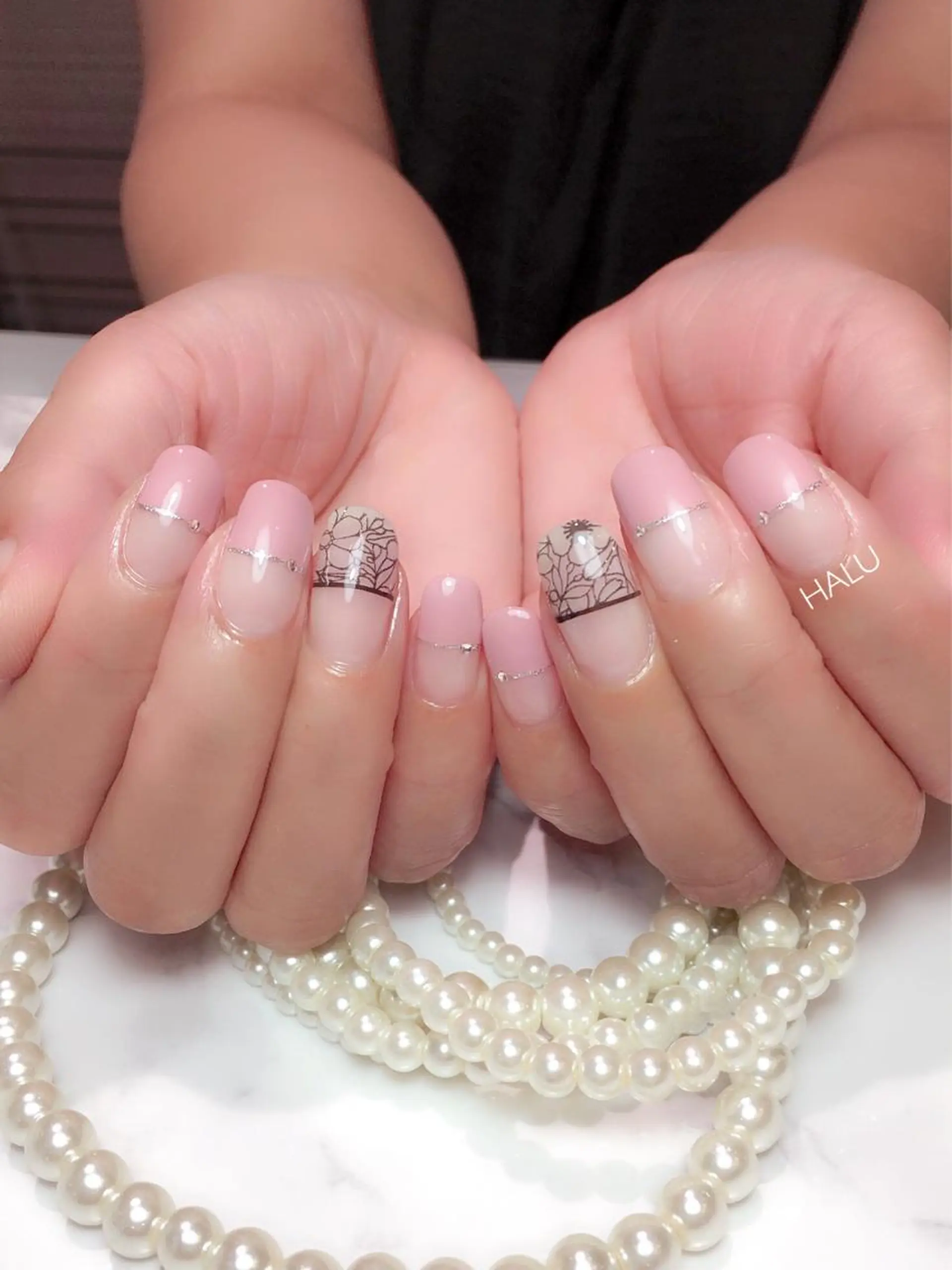 ネイル フラワーネイル レース ピンク シルバー HALU ハルのネイルデザイン