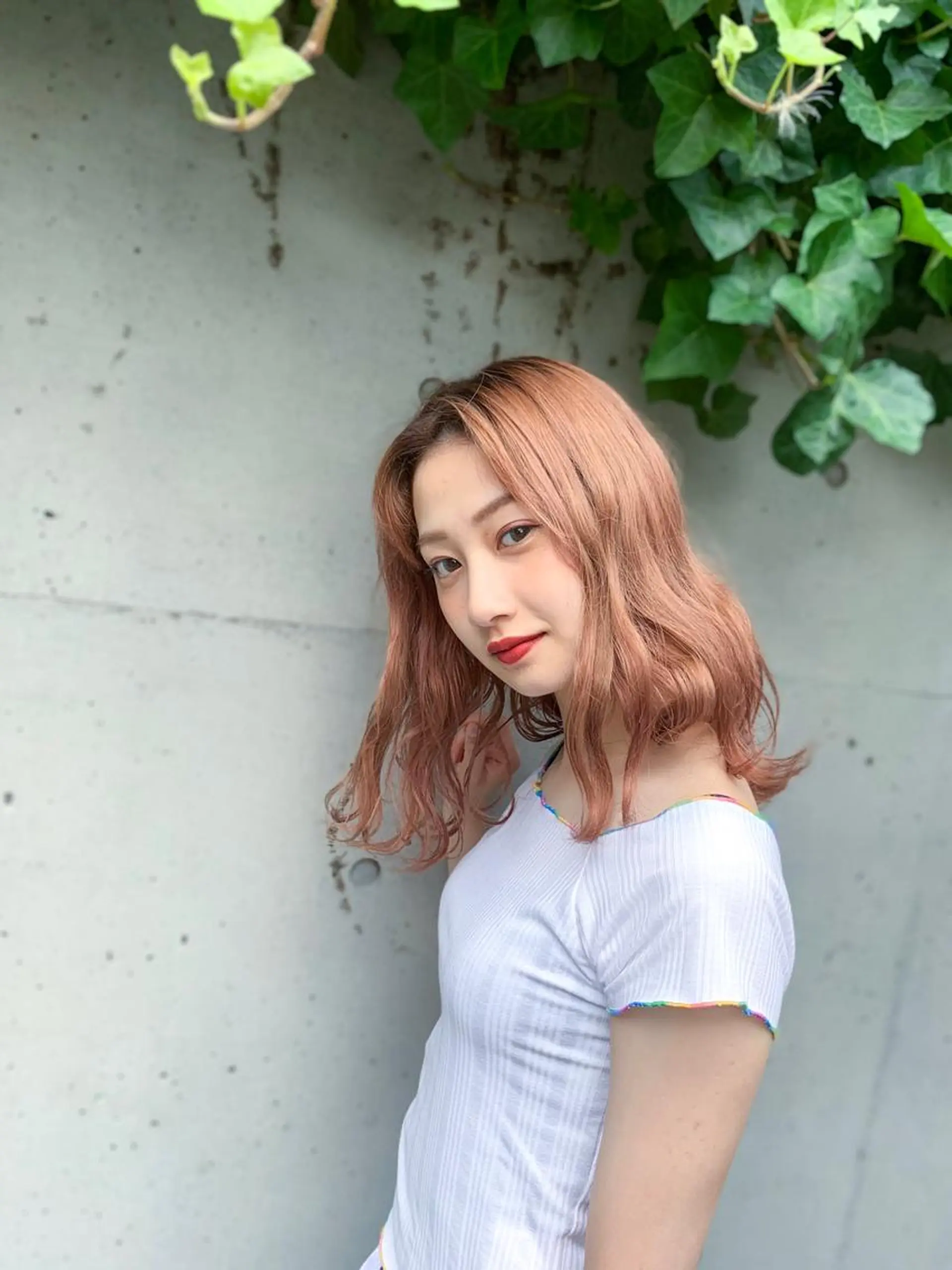 ミディアム カラー ヘアアレンジ オレンジ ヘアカラー トリートメント ヘアセット 金子 廉のヘアスタイル