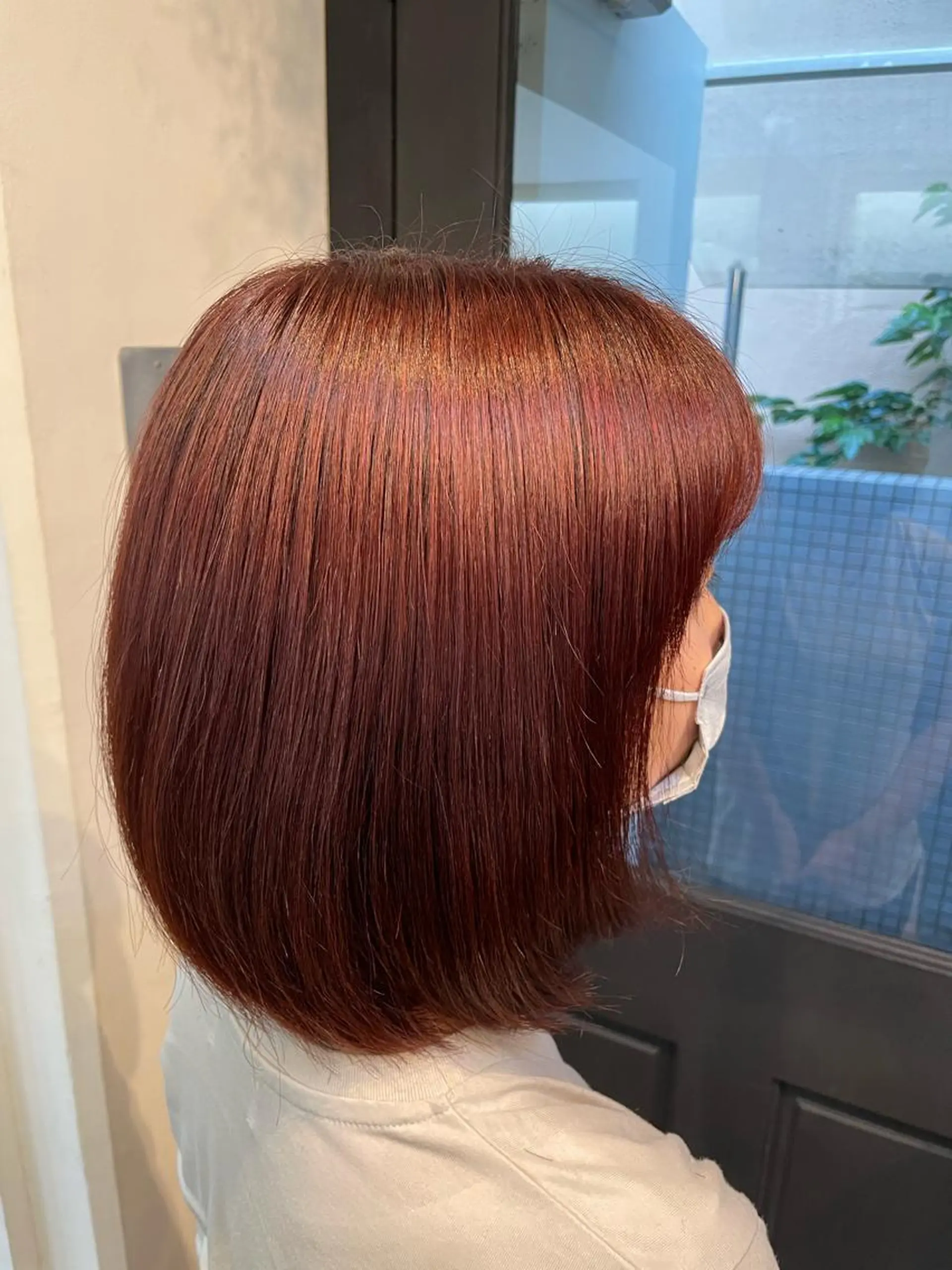 カラー オレンジ レッドカラー yu-kaハッシュ カット/韓国レイヤーのヘアスタイル