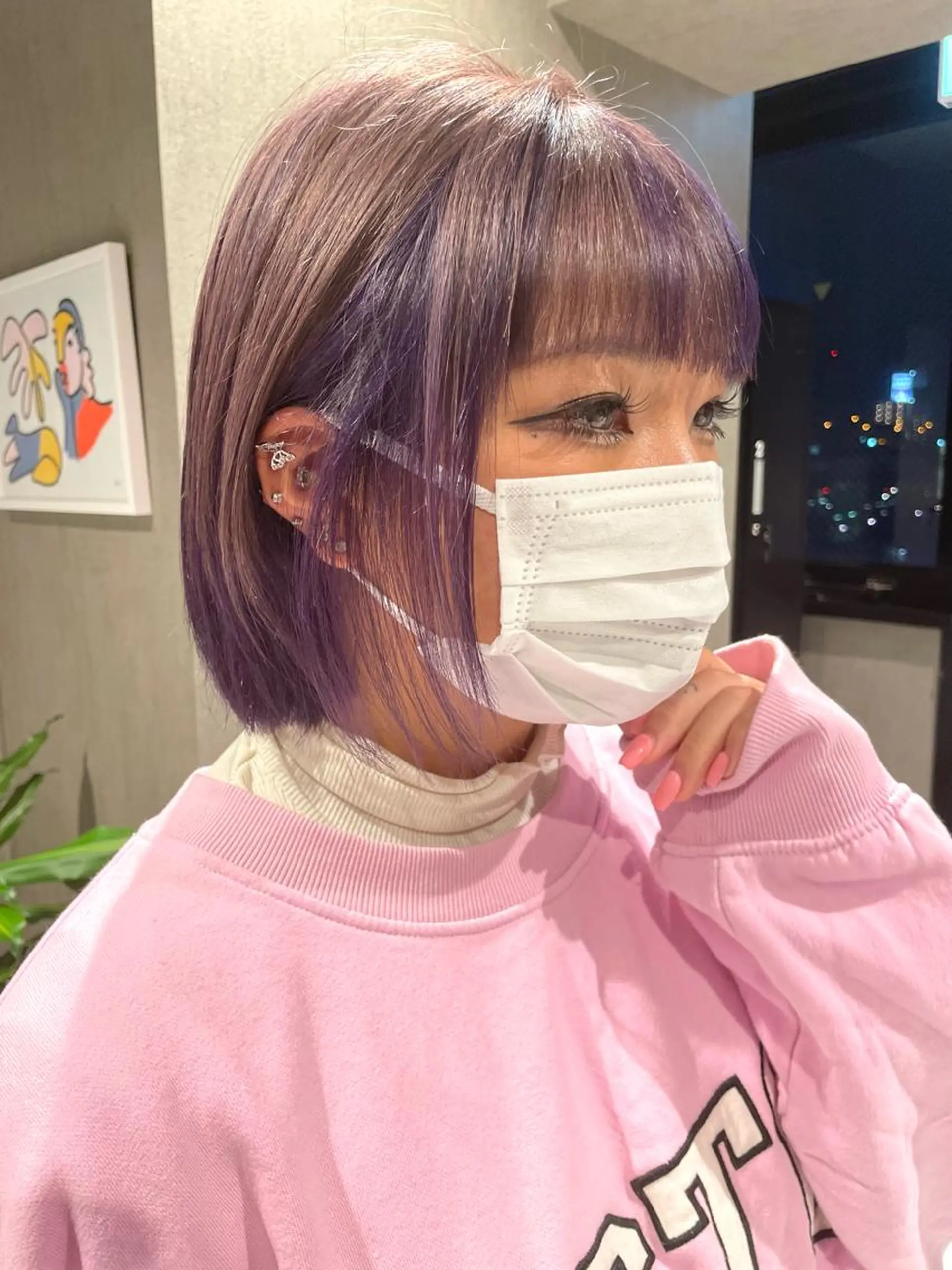 ショート カラー ベージュカラー ピンクカラー ピンクベージュ パープルカラー ボブ パーマ、ストパー モデル募集、ちはるのヘアスタイル