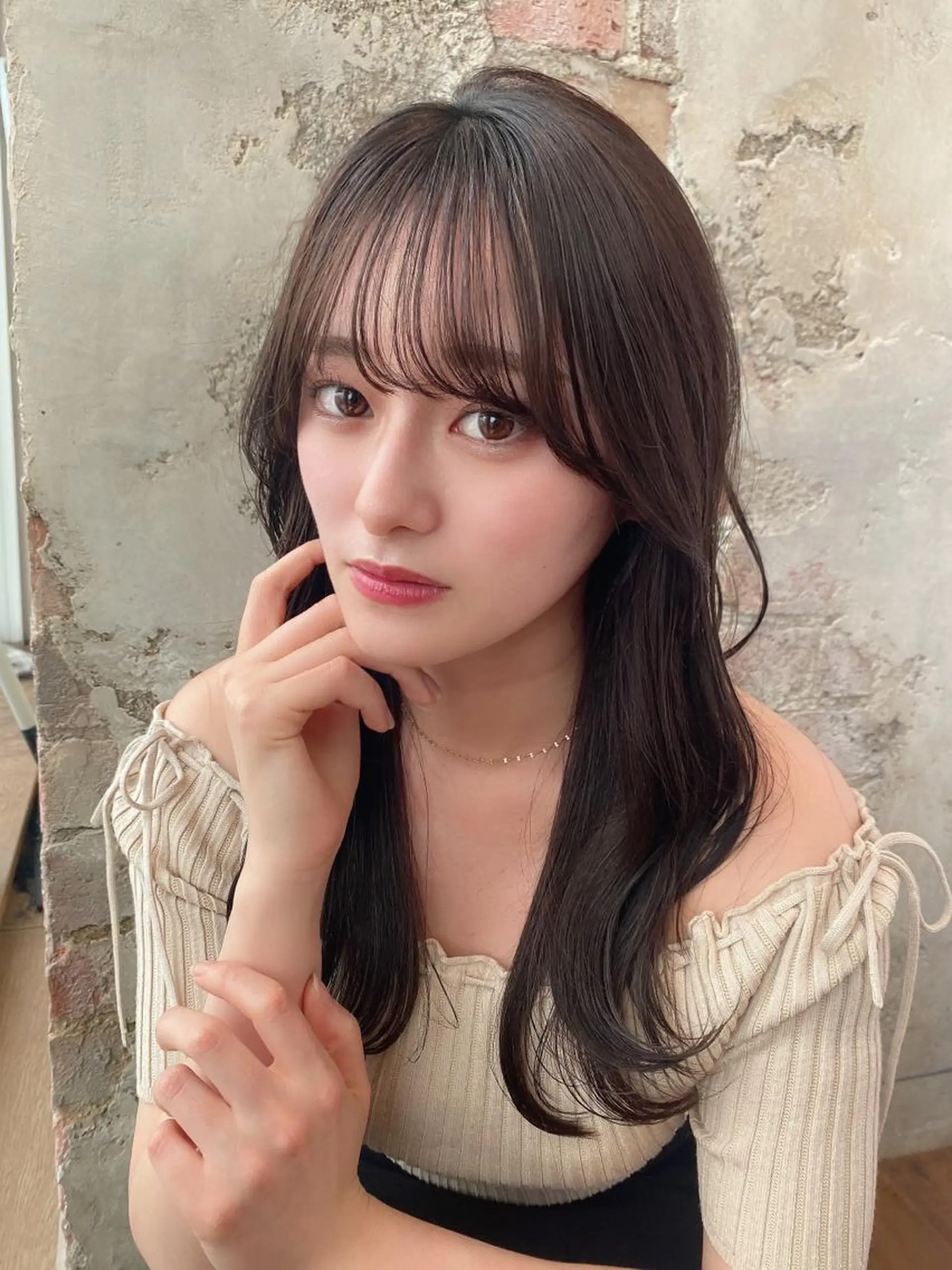 セミロング カラー ベージュカラー ブラウンカラー ブラウンベージュ くびれヘア カット ヘアカラー トリートメント 顔周り/くびれヘア 韓国ヘア💕風間るなのヘアスタイル