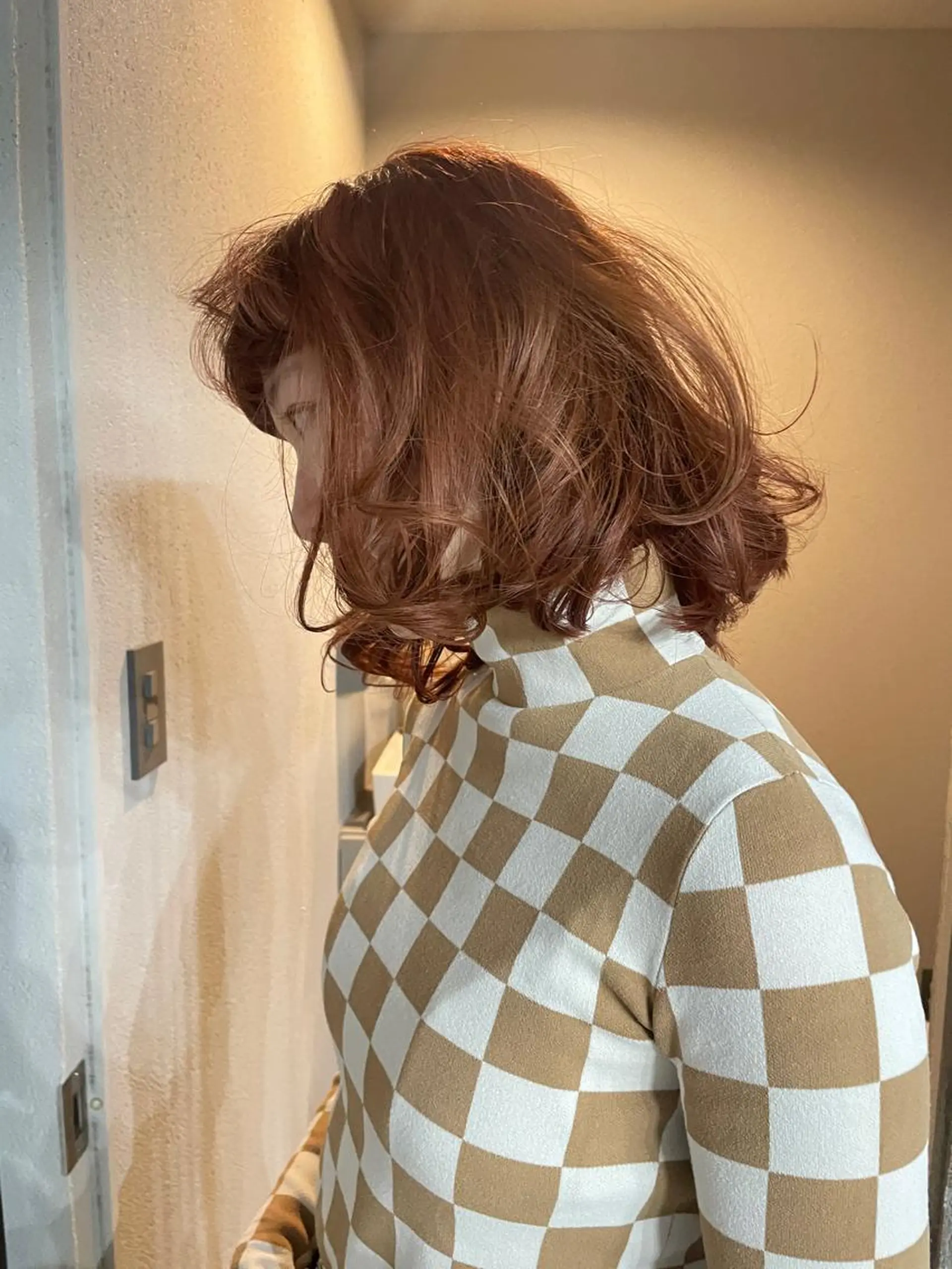 ミディアム カラー ブラウンカラー オレンジ オレンジブラウン ヘアカラー 吉田一輝 外国人パーマのヘアスタイル