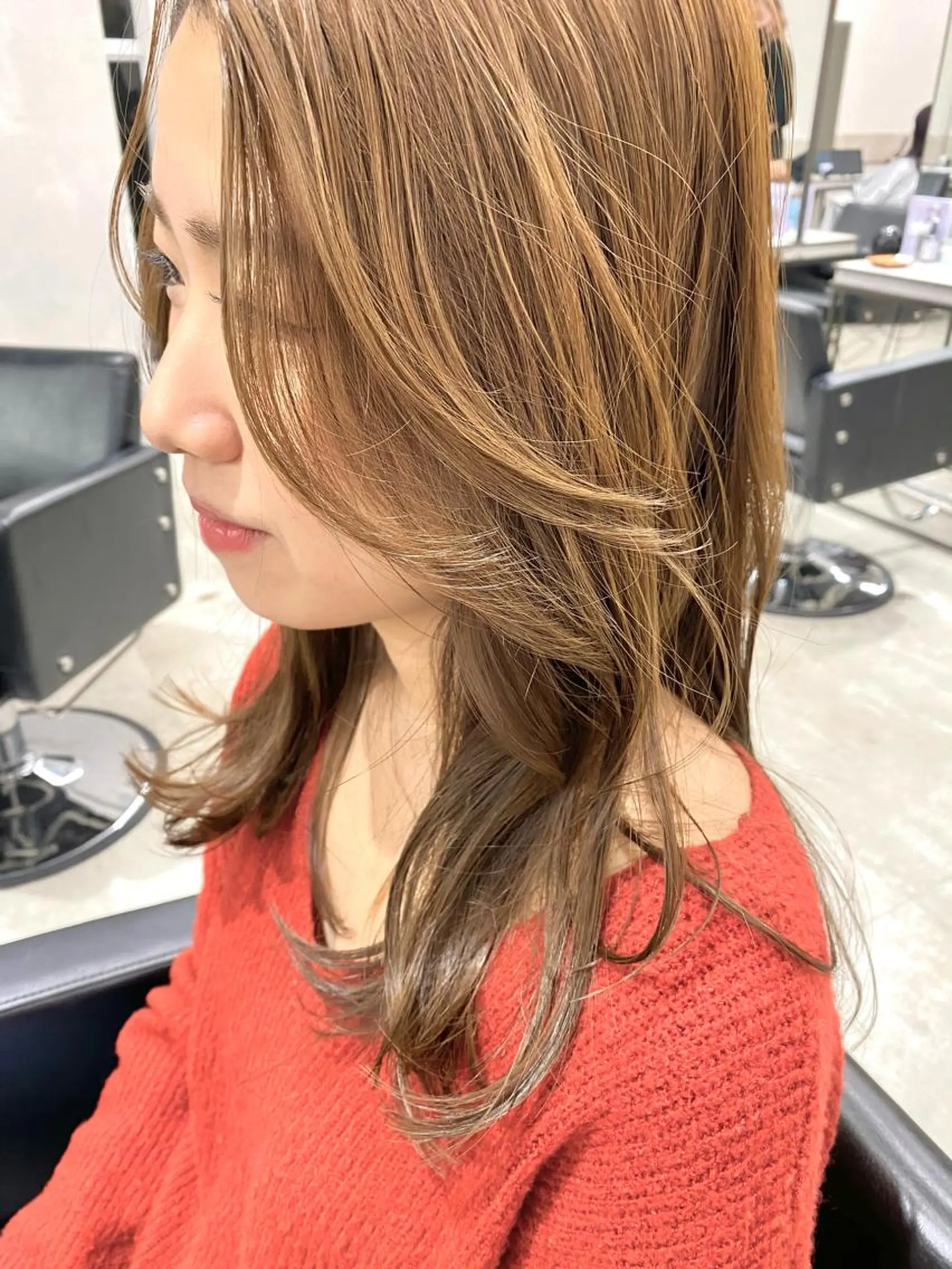 セミロング カラー ベージュカラー カット ヘアカラー ピンク/ベージュ /似合わせ/田島百華のヘアスタイル