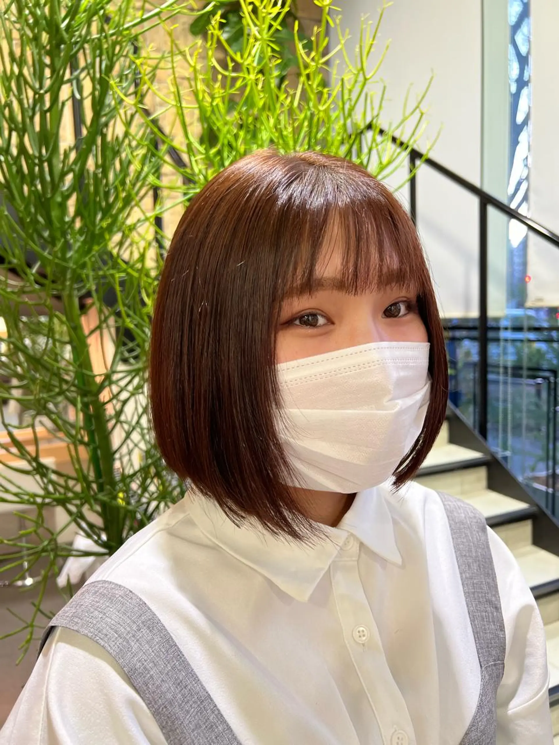 ショート カラー ヘアアレンジ ブリーチ 透明感カラー ブリーチなしカラー チャンモリパーマ/韓 国/Minami🦋のヘアスタイル