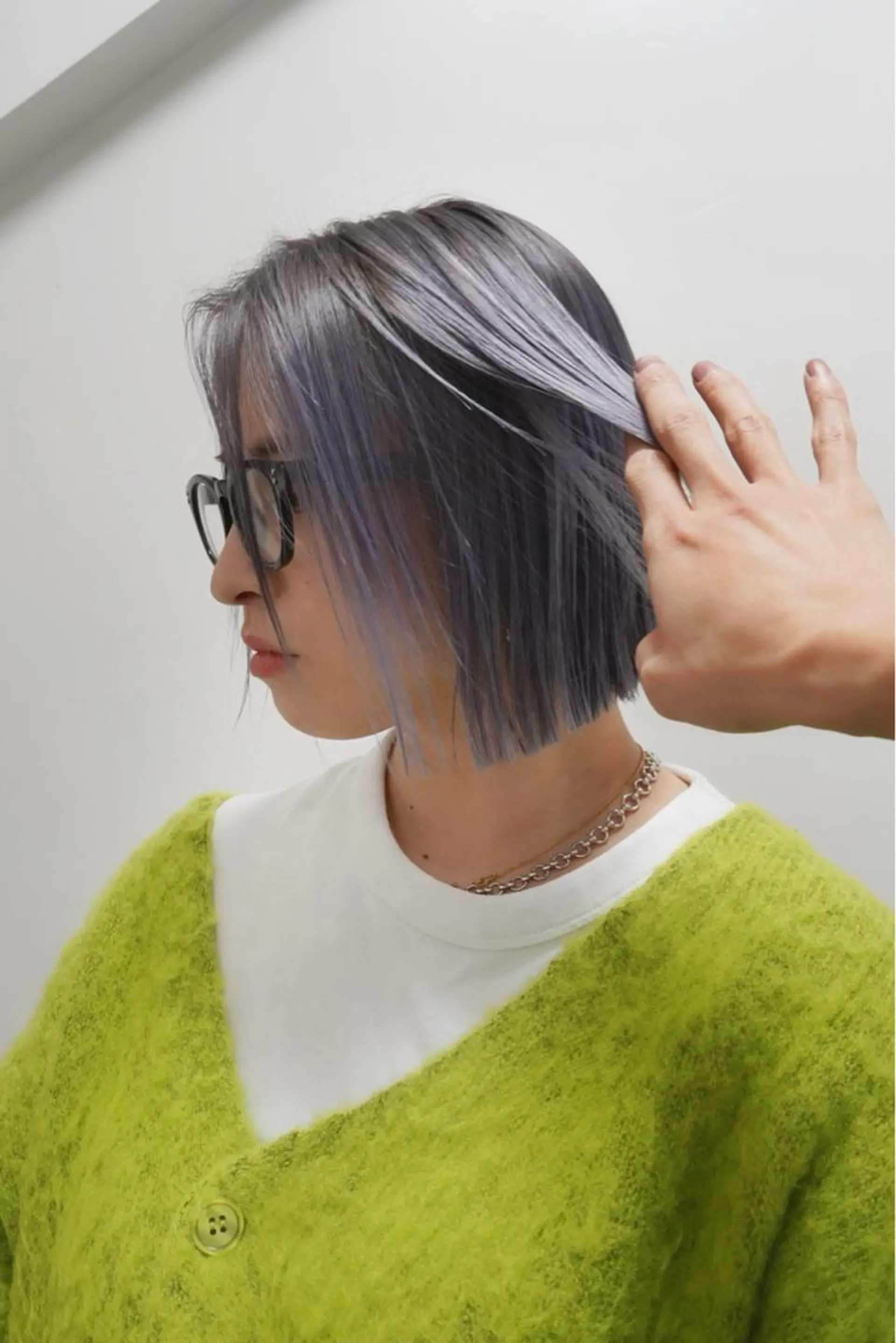 ショート カラー 切りっぱなしボブ ラベンダーカラー ボブ カット ヘアカラー トリートメント ヘアセット メンズ特化 パーマ/オザワのヘアスタイル