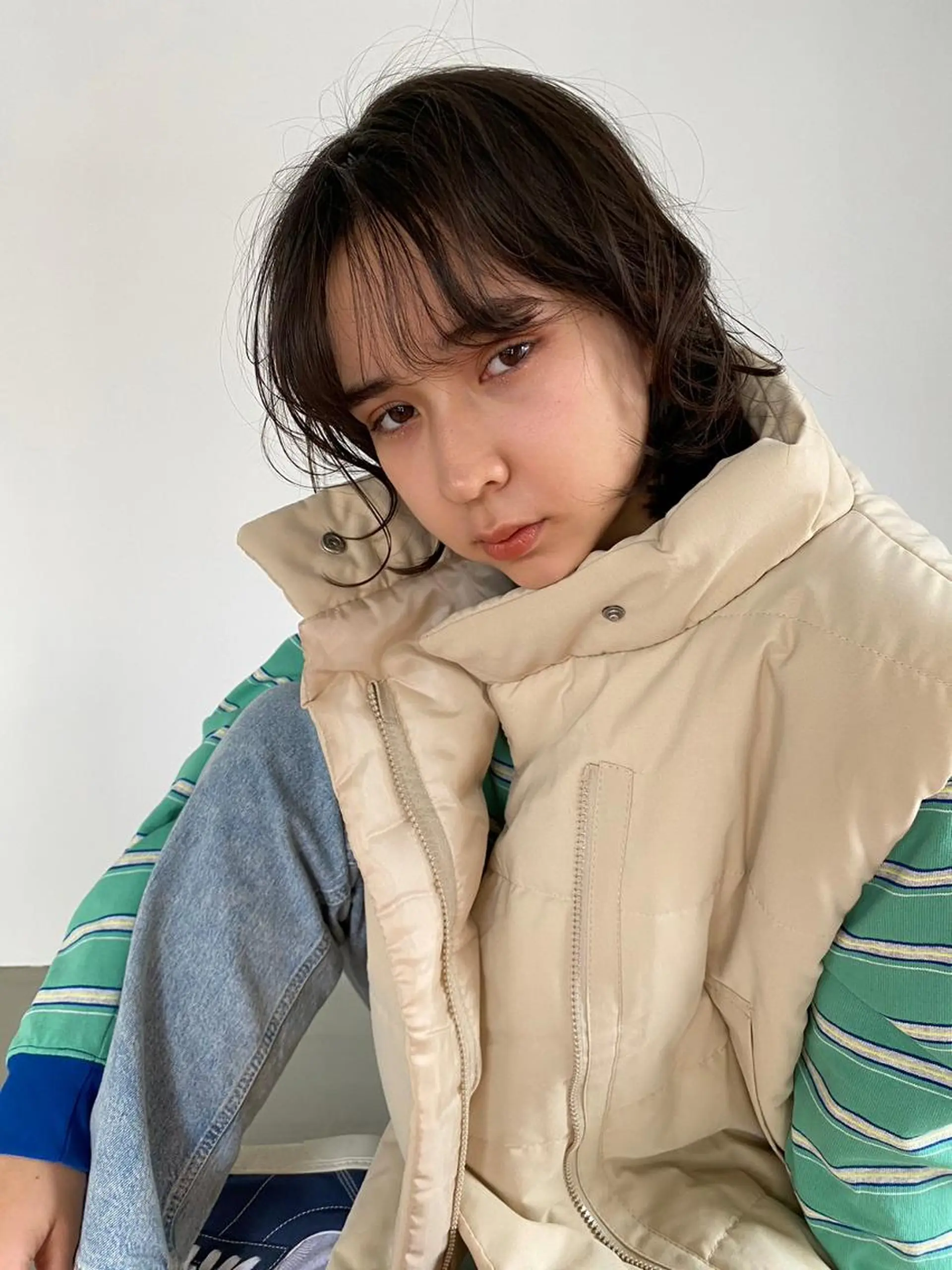 ミディアム カラー パーマ ショートボブ アディクシーカラー ブリーチ ブロンド ブルーカラー カット ヘアカラー トリートメント CEINE＋ officialのヘアスタイル