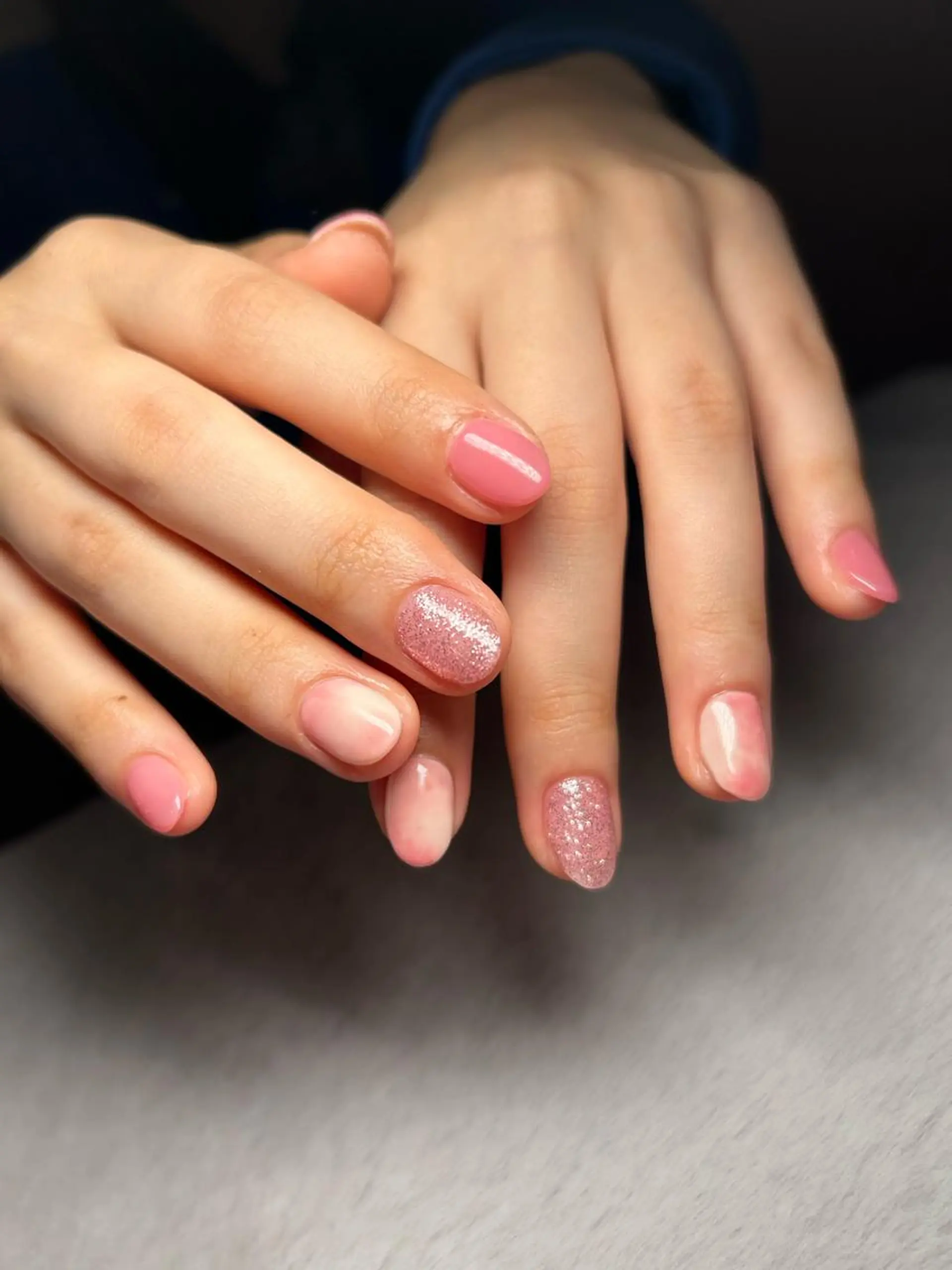 ネイル 長さ出し ラメ(グリッター) ミラーネイル ワンカラーネイル ピンク Bianca 美浜店 masuのネイルデザイン