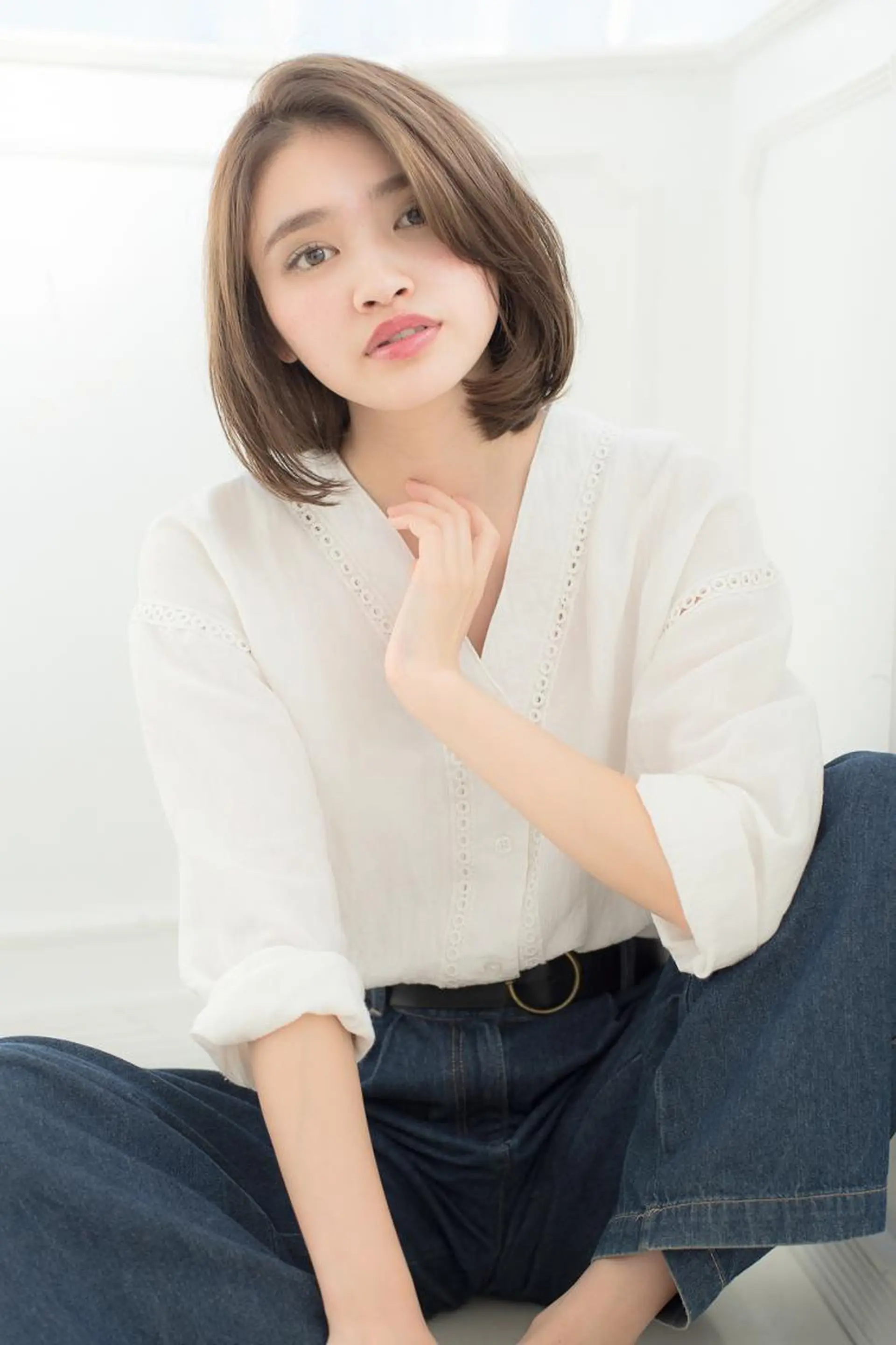 ミディアム アッシュ ボブ 伸ばしかけ a-granz 住吉店のヘアスタイル