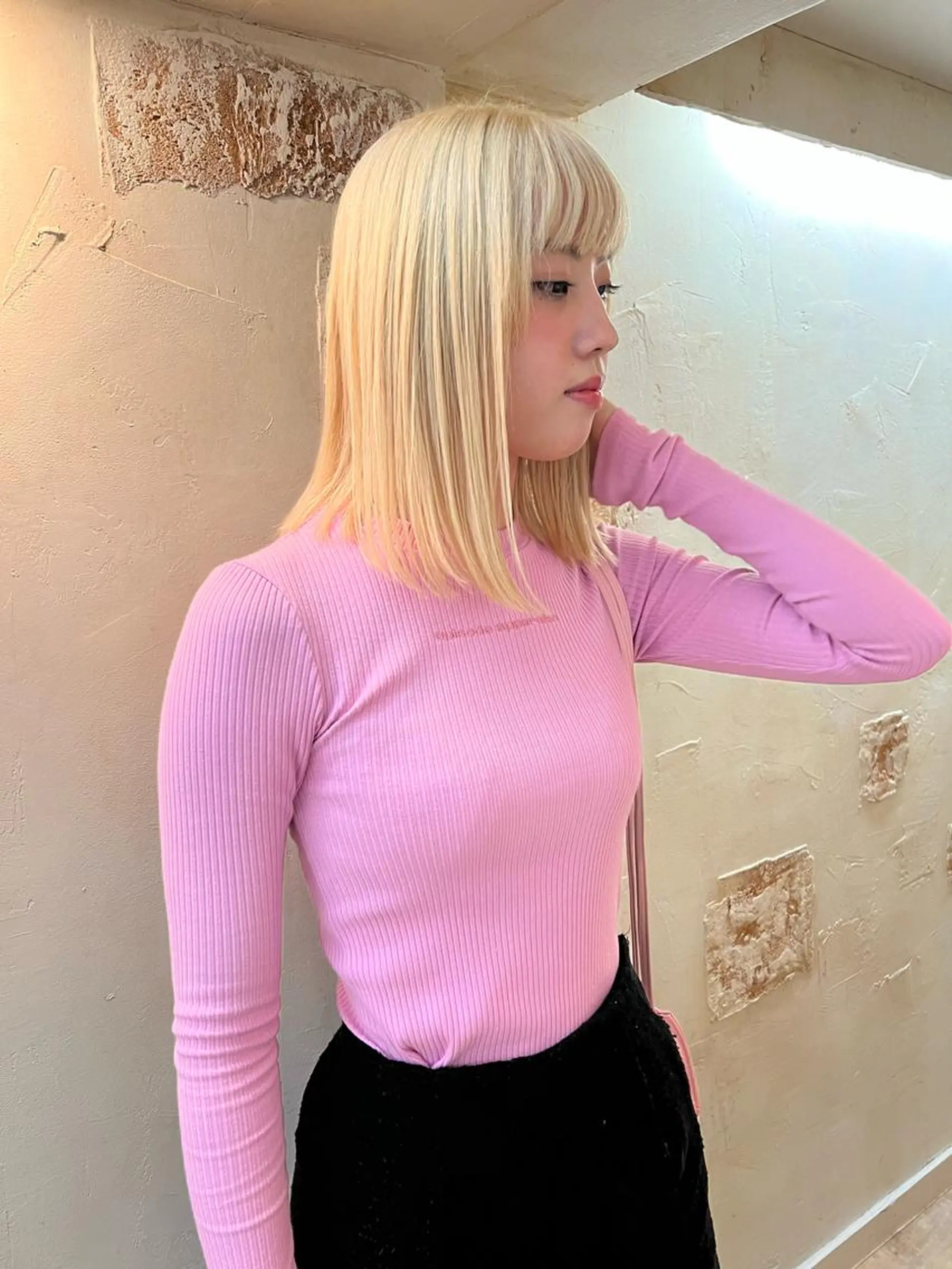 セミロング カラー 退色まで透明感ある ダブルカラー/リクのヘアスタイル